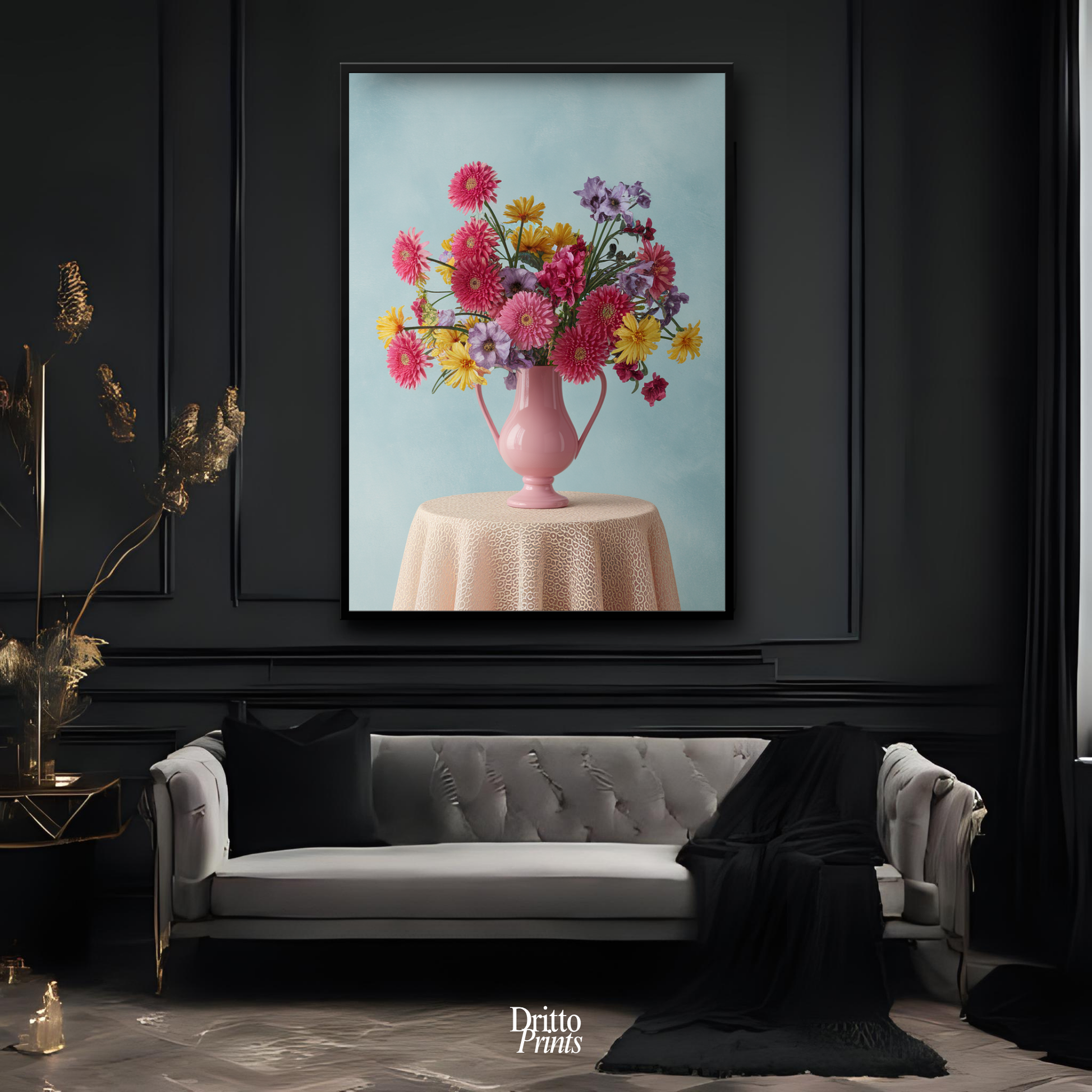 (FD20) Vibrant Grace on a Gentle Table - Framed matte paper poster