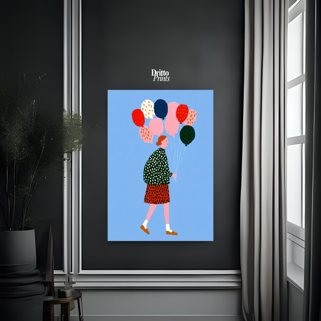(PD35) Bright Skies – Girl with Colorful Balloons Poster