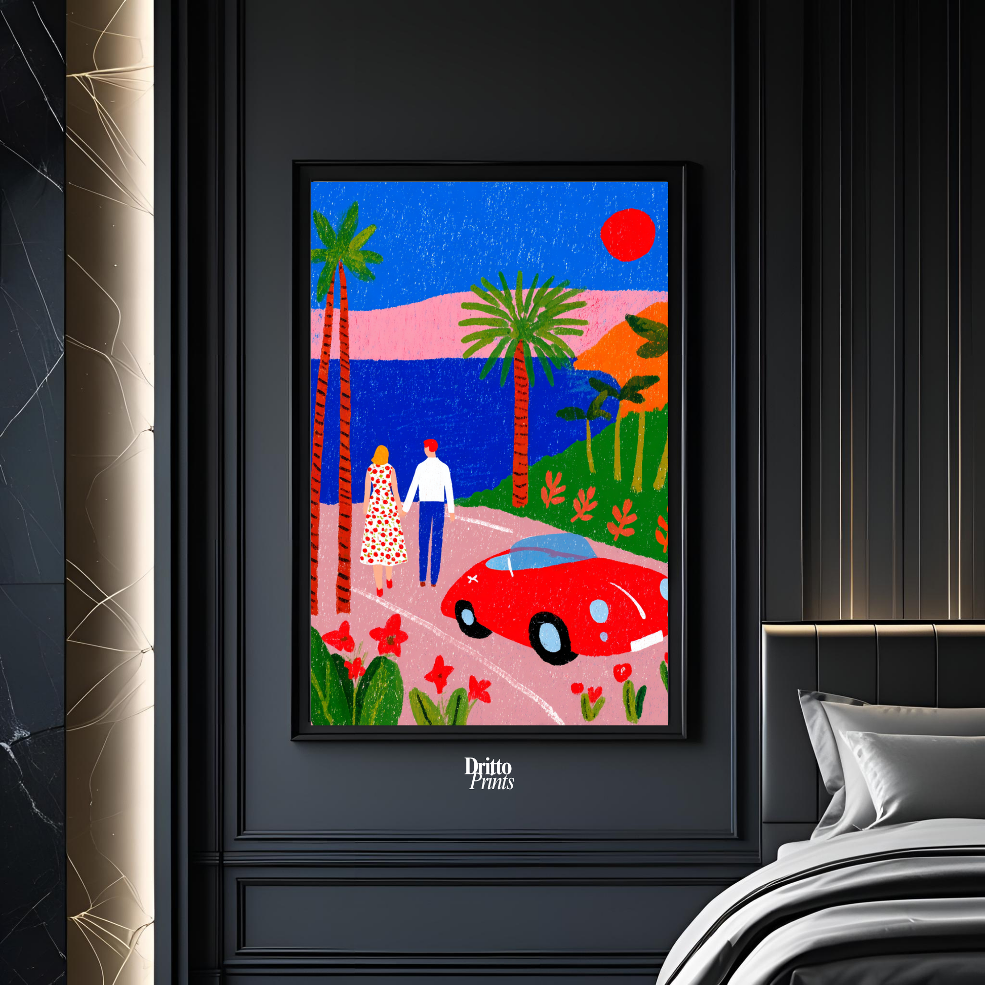 (FD40) Morning Stroll by the Porsche – 1980s California Framed matte paper poster