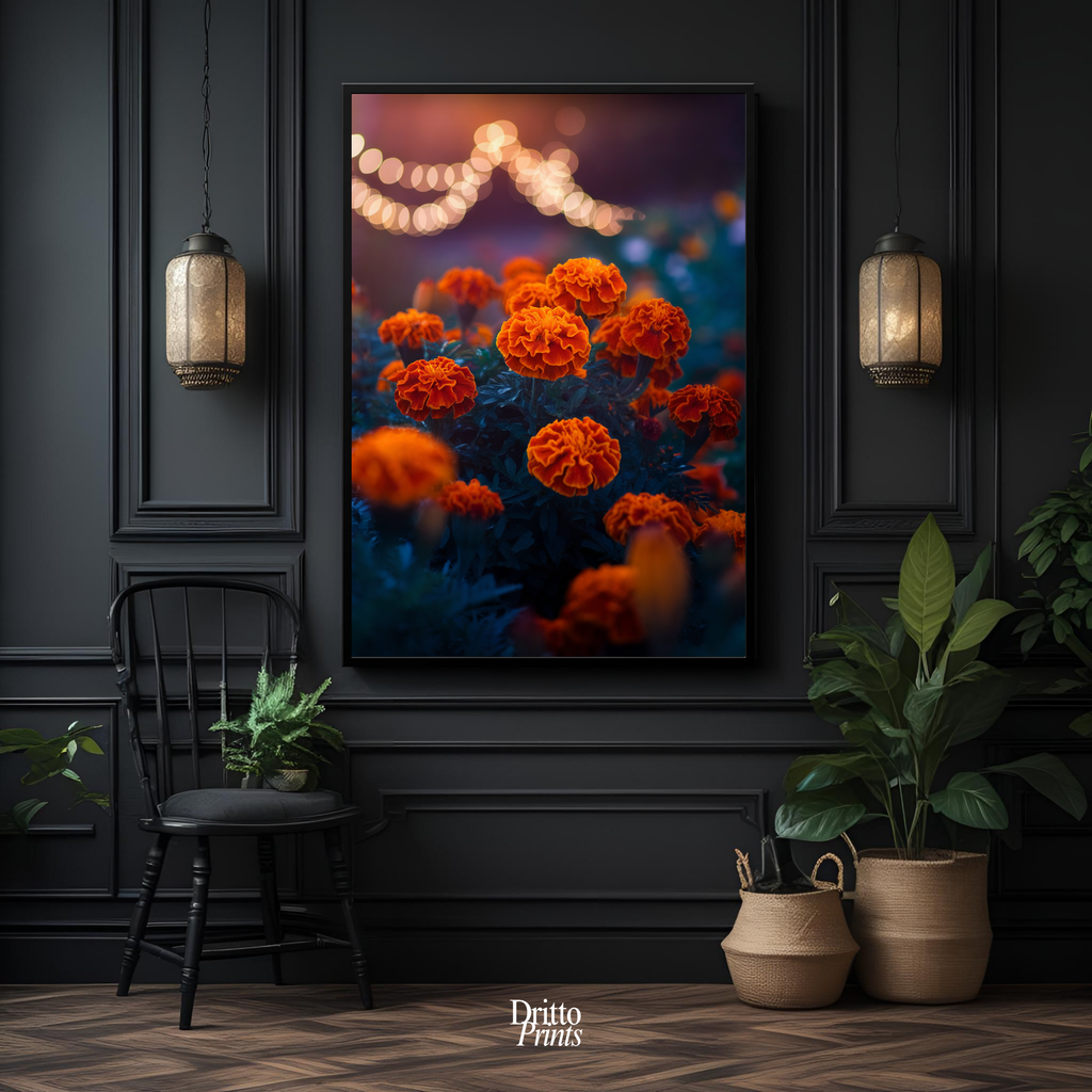 (FD19) Golden Marigolds - Framed matte paper poster