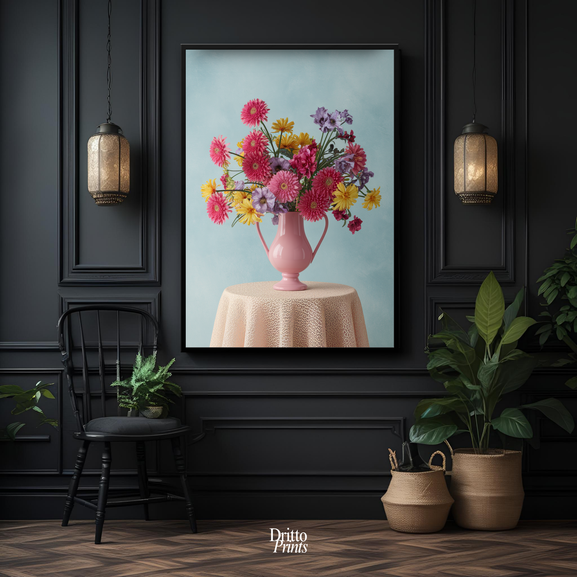 (FD20) Vibrant Grace on a Gentle Table - Framed matte paper poster