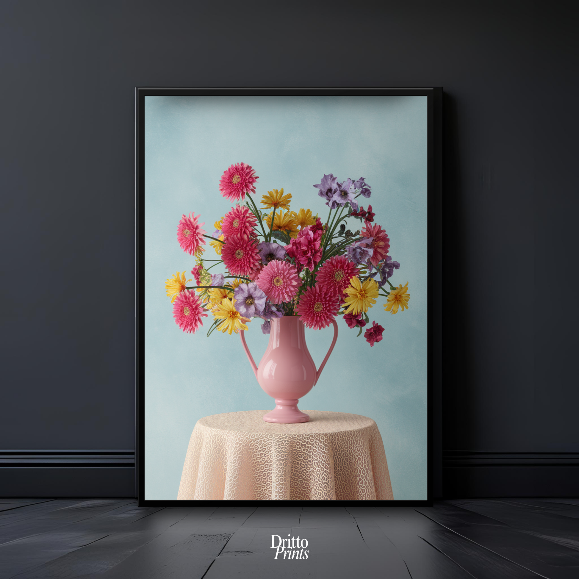 (FD20) Vibrant Grace on a Gentle Table - Framed matte paper poster