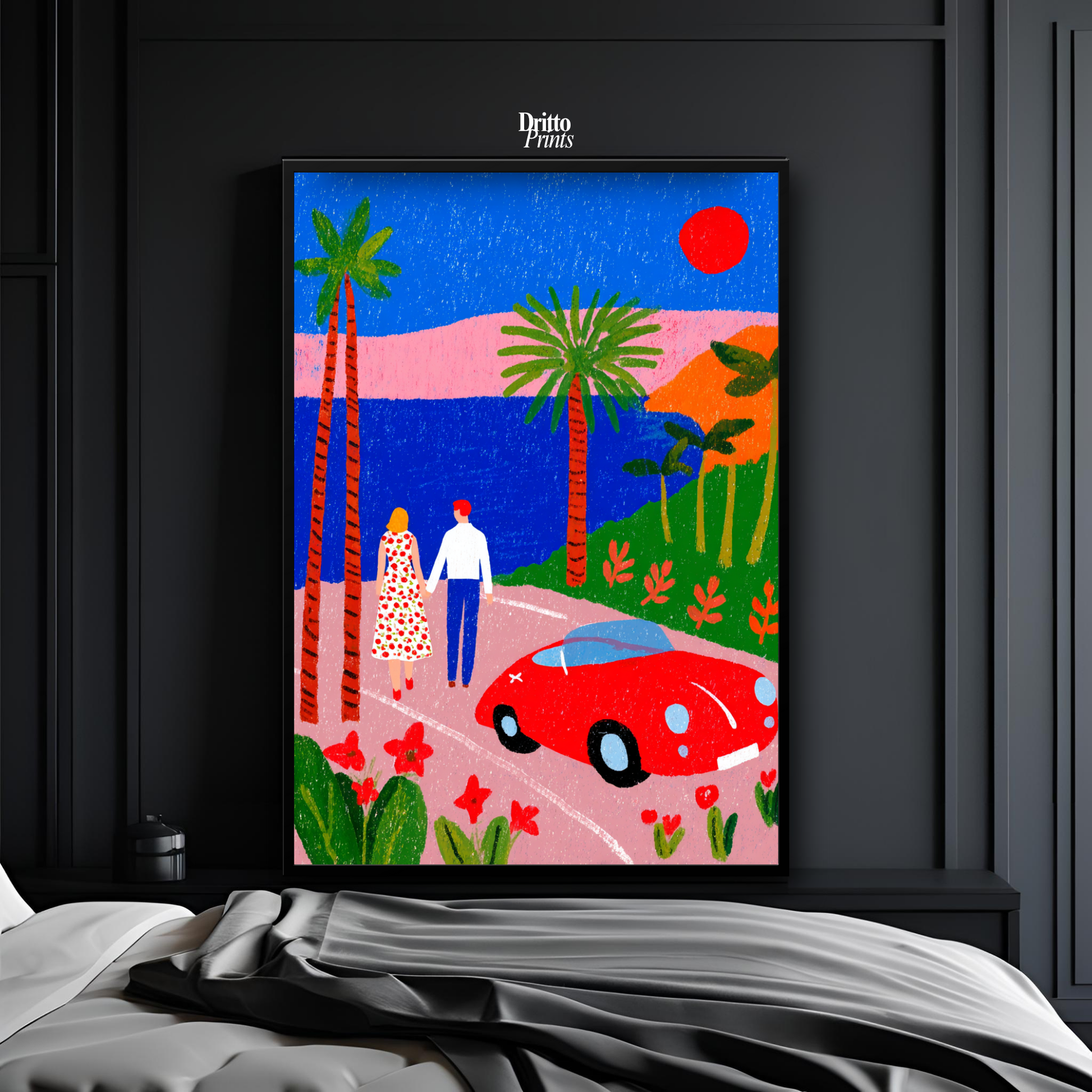 (FD40) Morning Stroll by the Porsche – 1980s California Framed matte paper poster