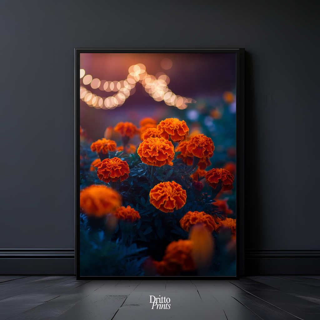 (FD19) Golden Marigolds - Framed matte paper poster