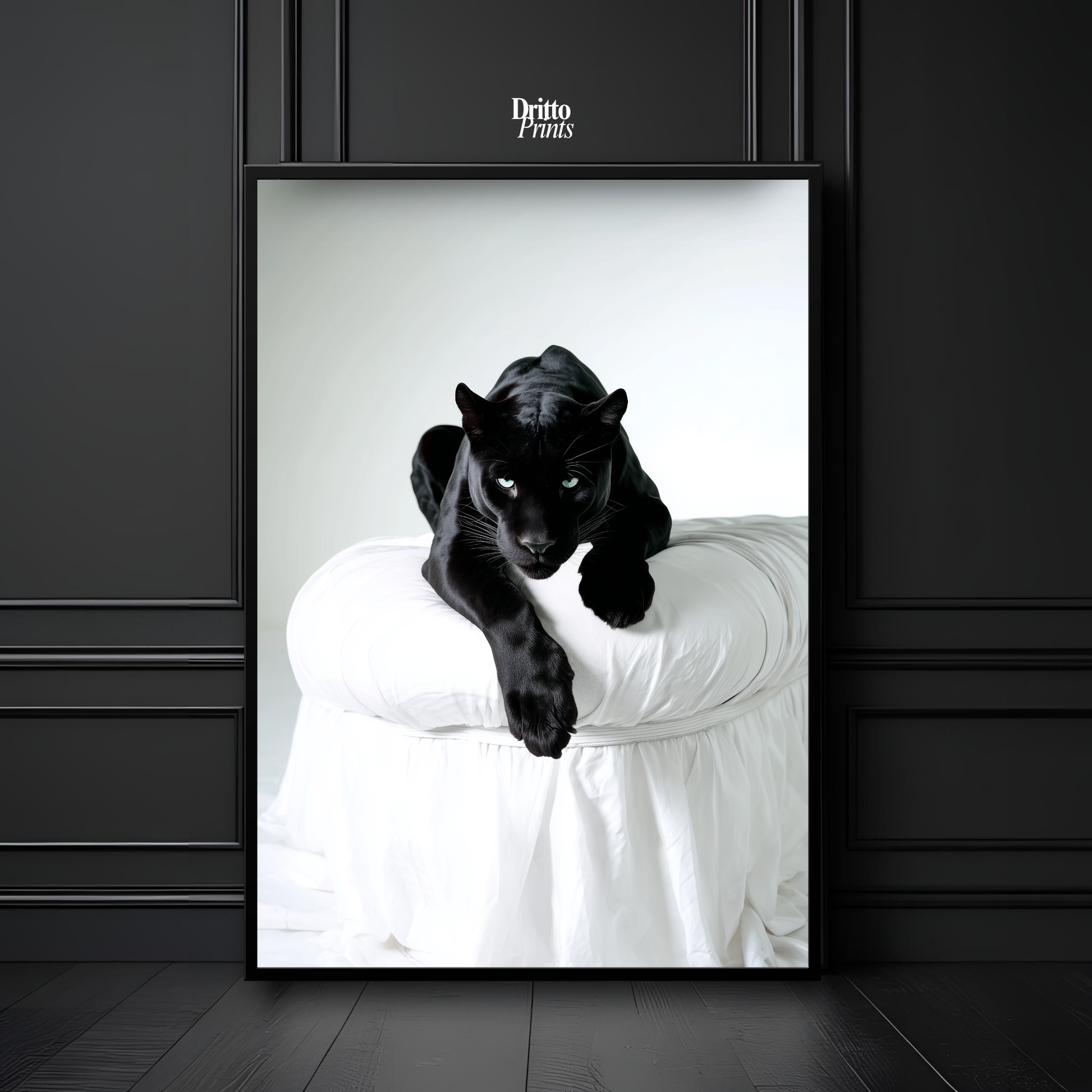 (FD33) Black Puma on White in Hyperreal Detail - Framed matte paper poster