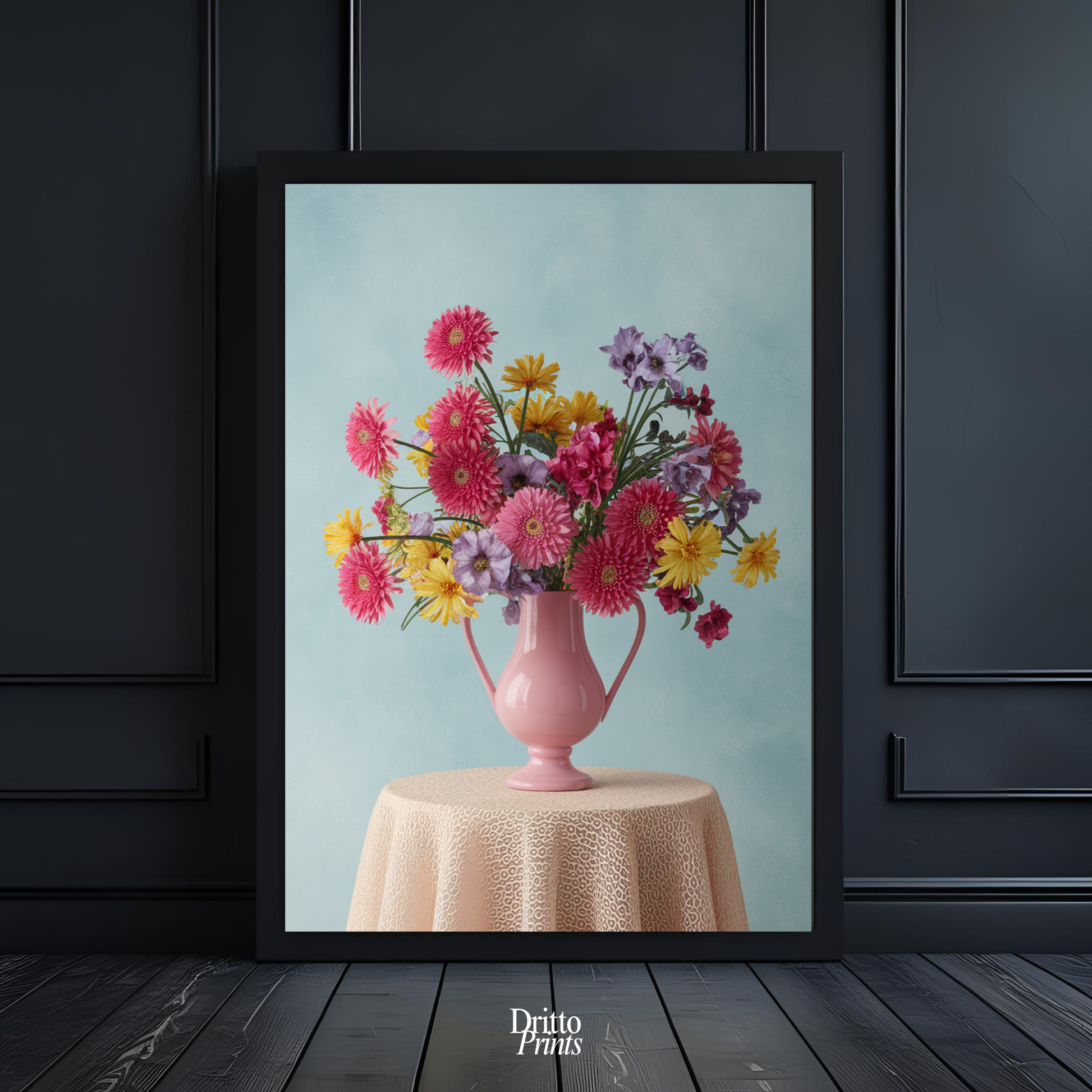 (FD20) Vibrant Grace on a Gentle Table - Framed matte paper poster