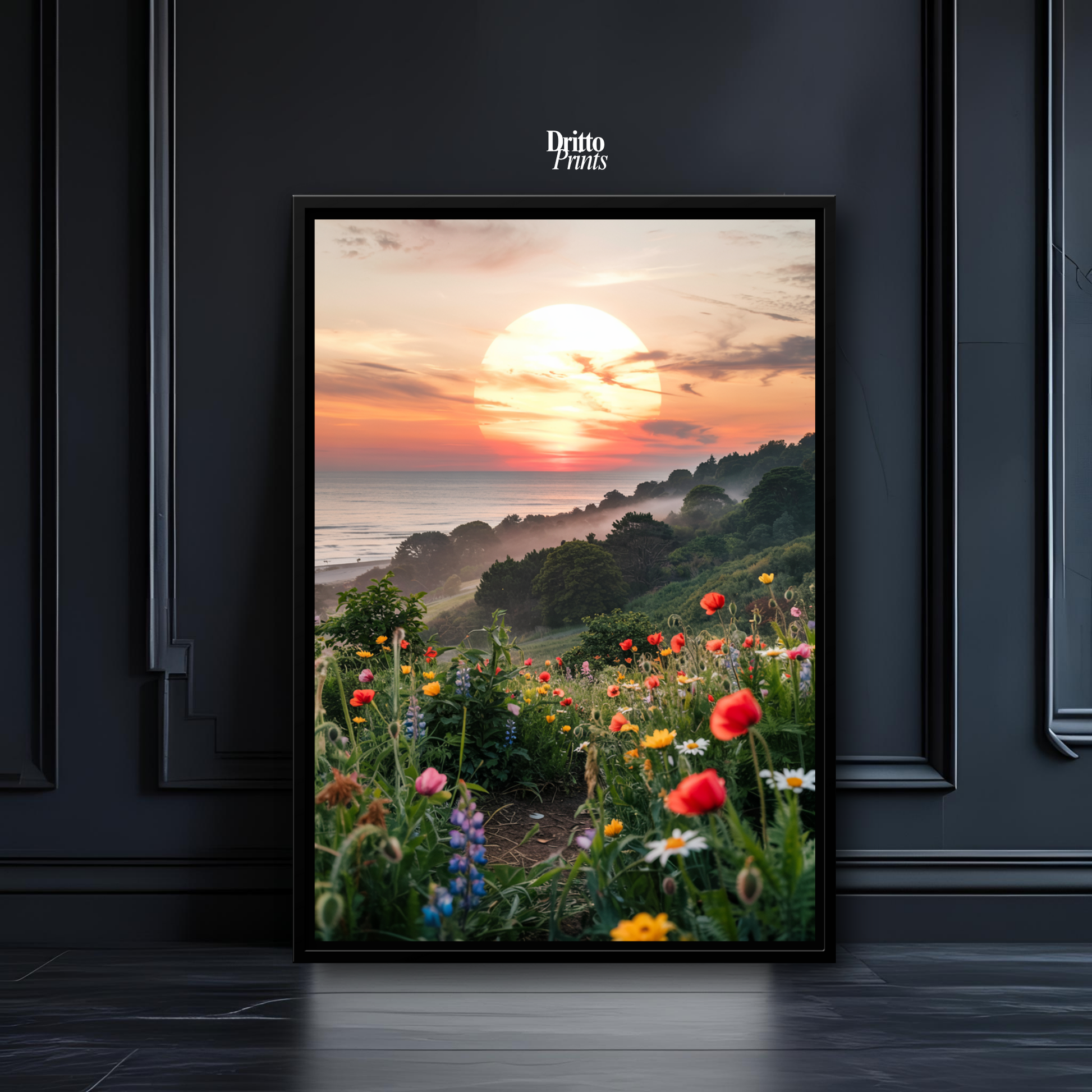 (CF5) Mystical Sunrise Over Hillside - Framed canvas
