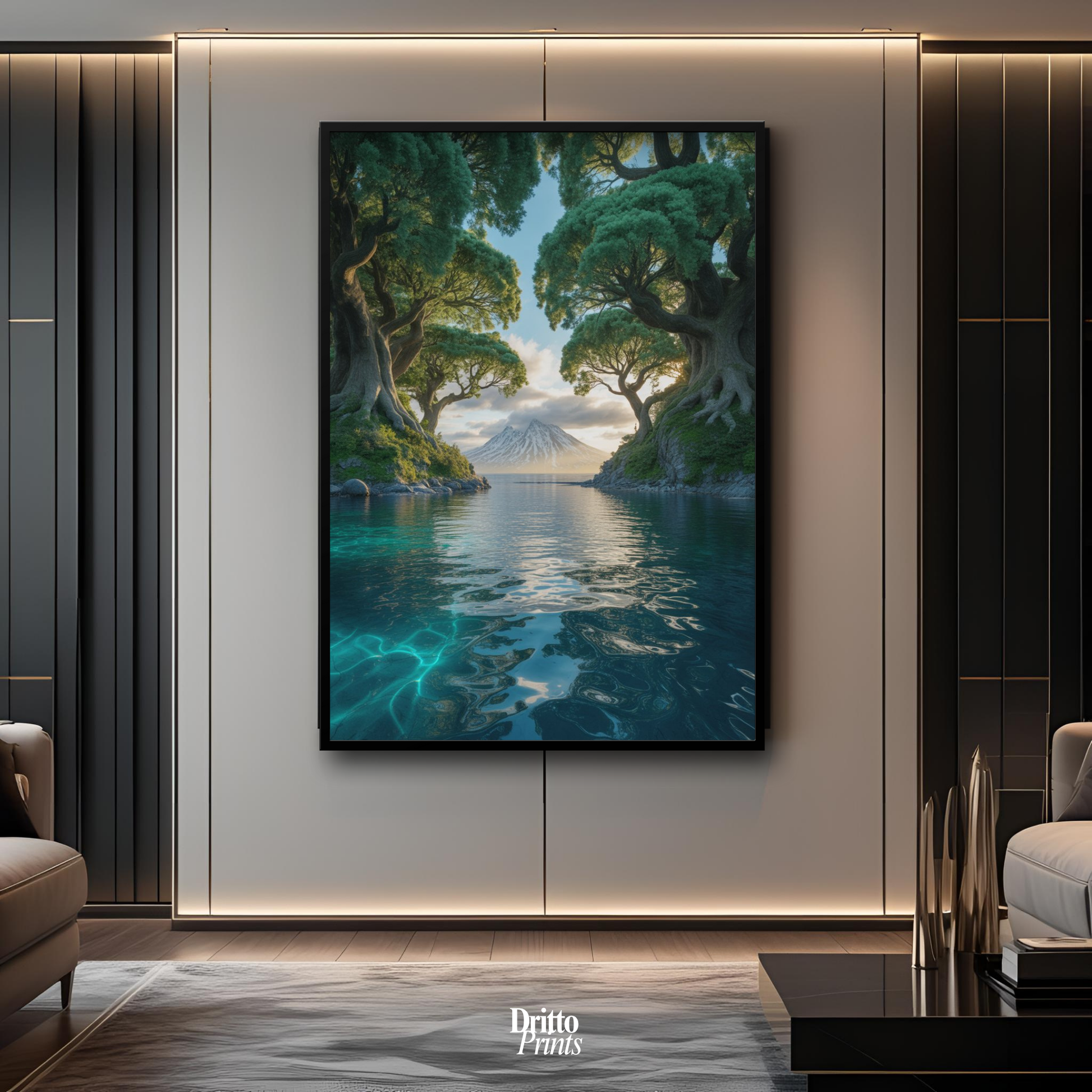 (FD28) Serene Forest & Sea - Framed matte paper poster
