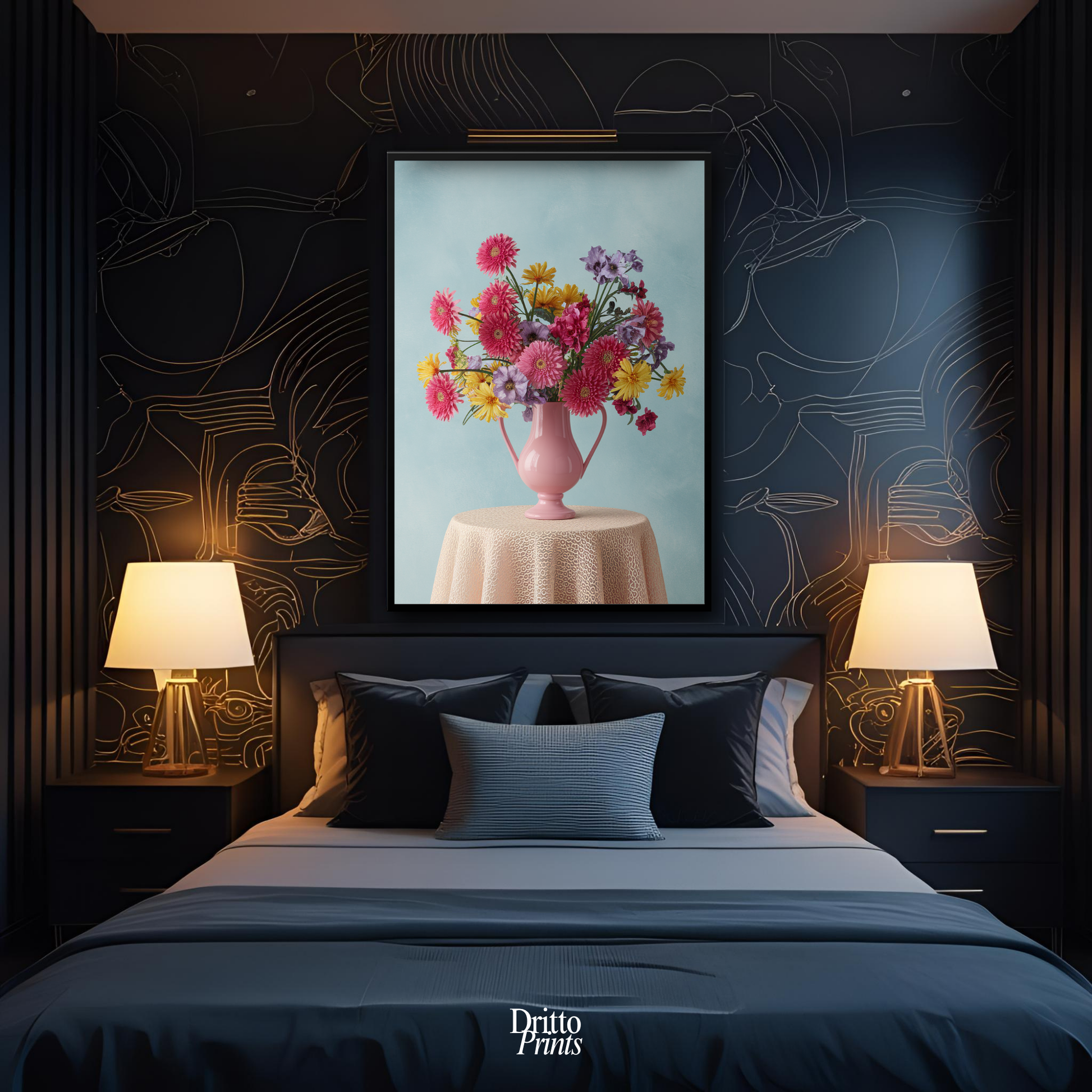 (FD20) Vibrant Grace on a Gentle Table - Framed matte paper poster
