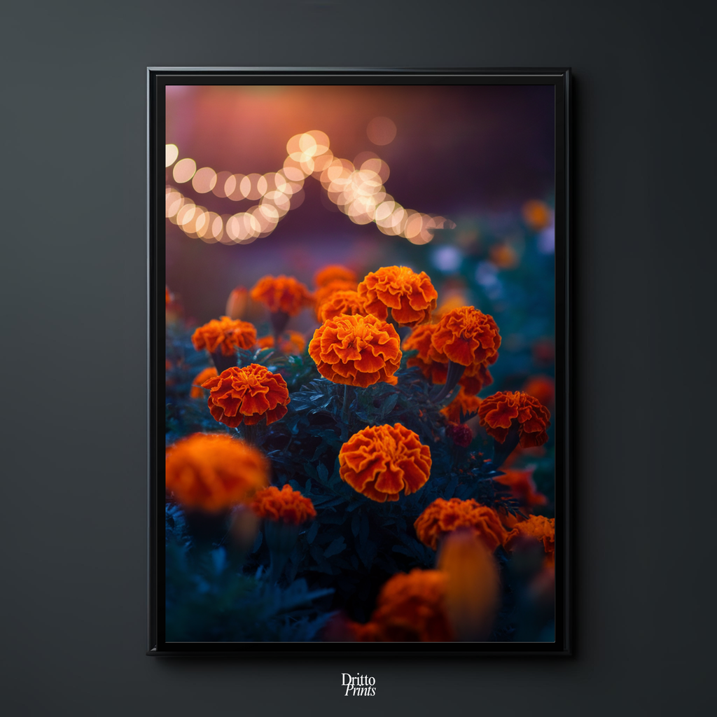 (FD19) Golden Marigolds - Framed matte paper poster