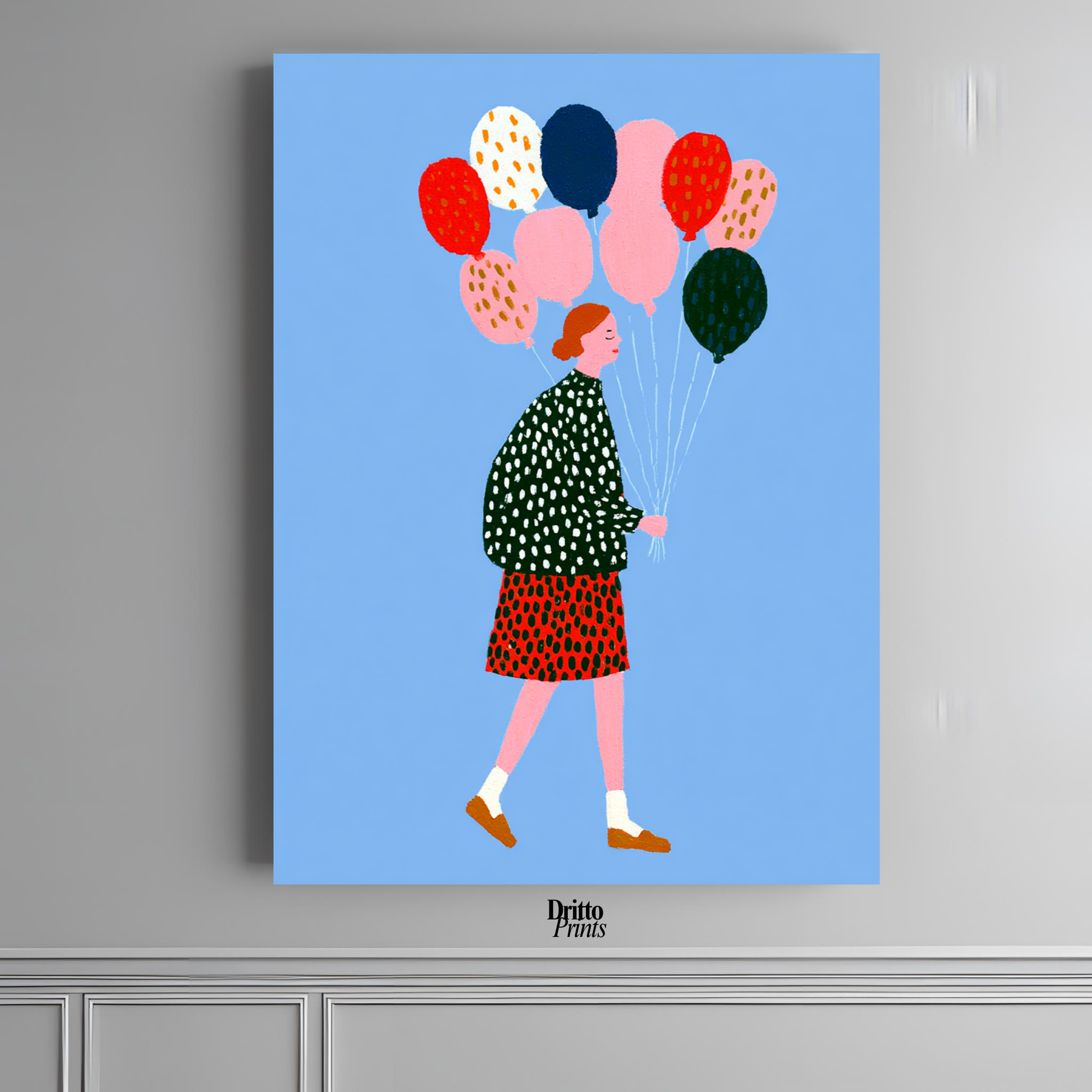 (PD35) Bright Skies – Girl with Colorful Balloons Poster