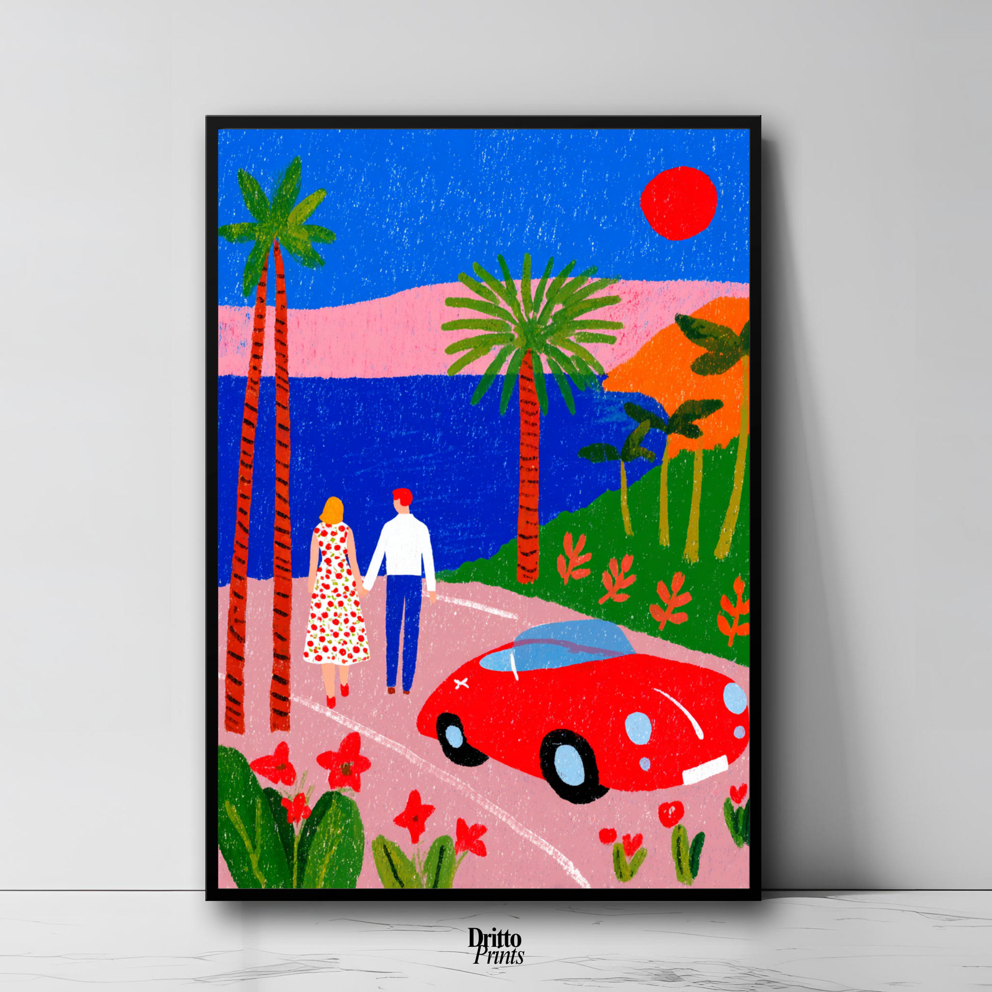 (FD40) Morning Stroll by the Porsche – 1980s California Framed matte paper poster