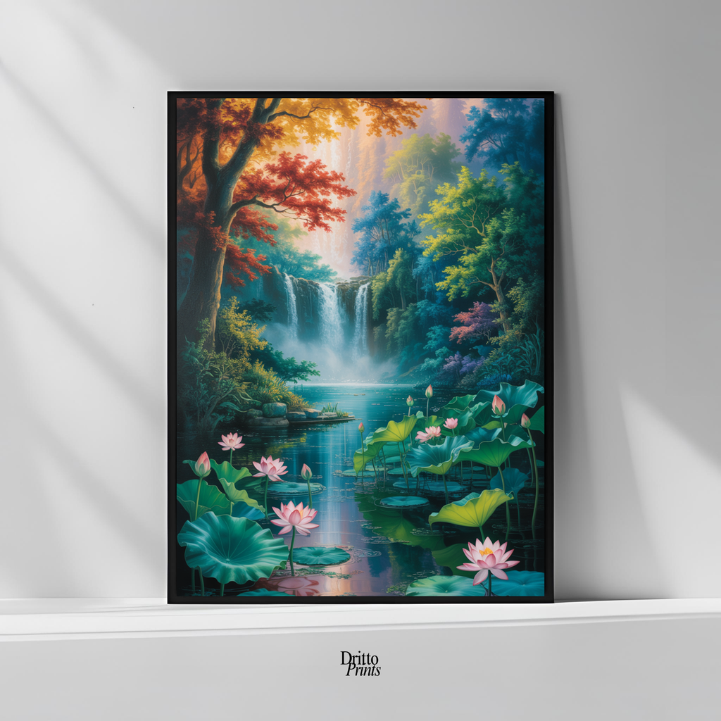(FD26) Dream of the Lotus Falls - Framed matte paper poster