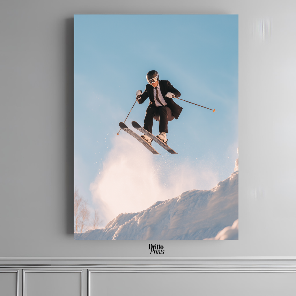 (PD27) Executive Takeoff – Skier in Suit Mid-Jump Poster
