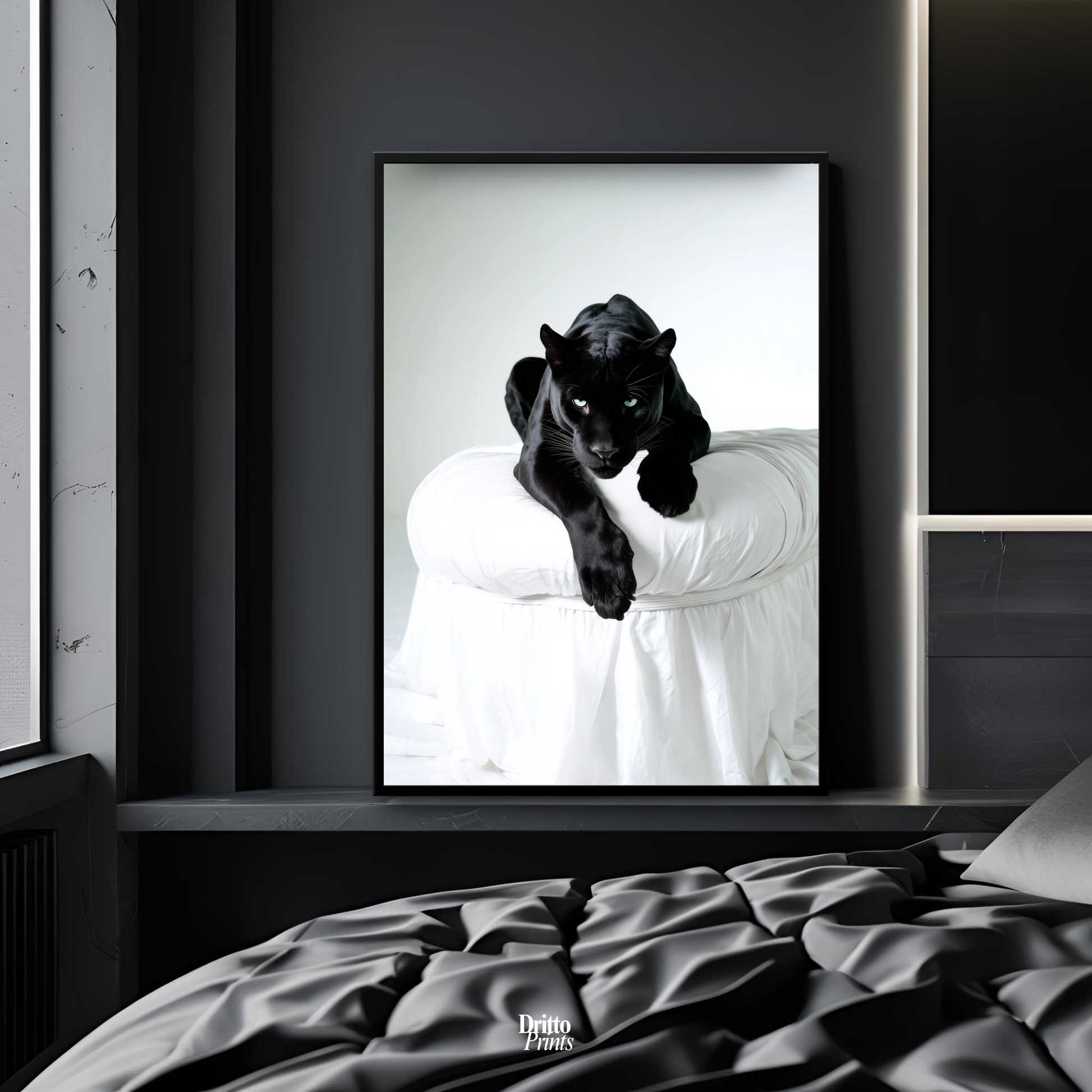 (FD33) Black Puma on White in Hyperreal Detail - Framed matte paper poster