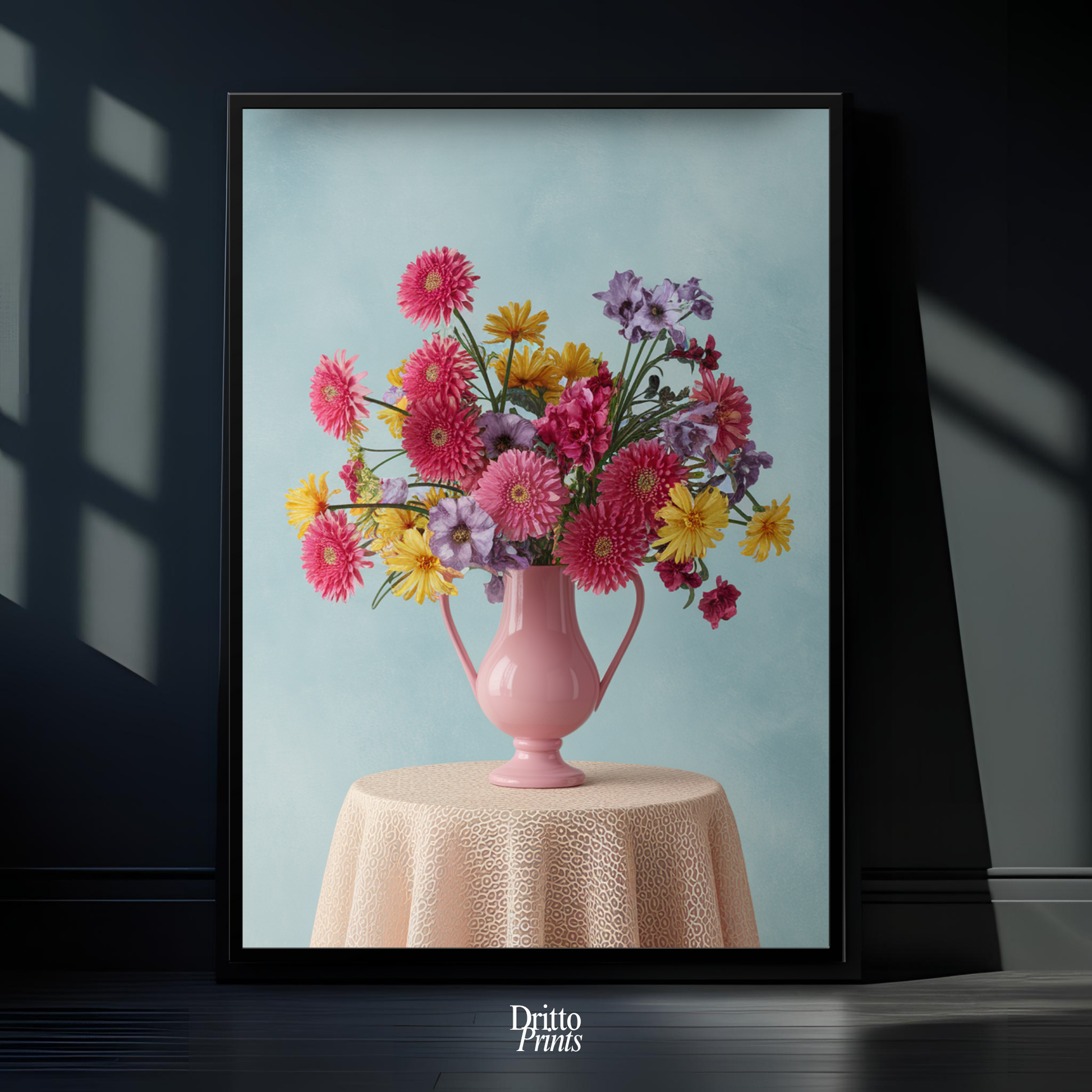 (FD20) Vibrant Grace on a Gentle Table - Framed matte paper poster