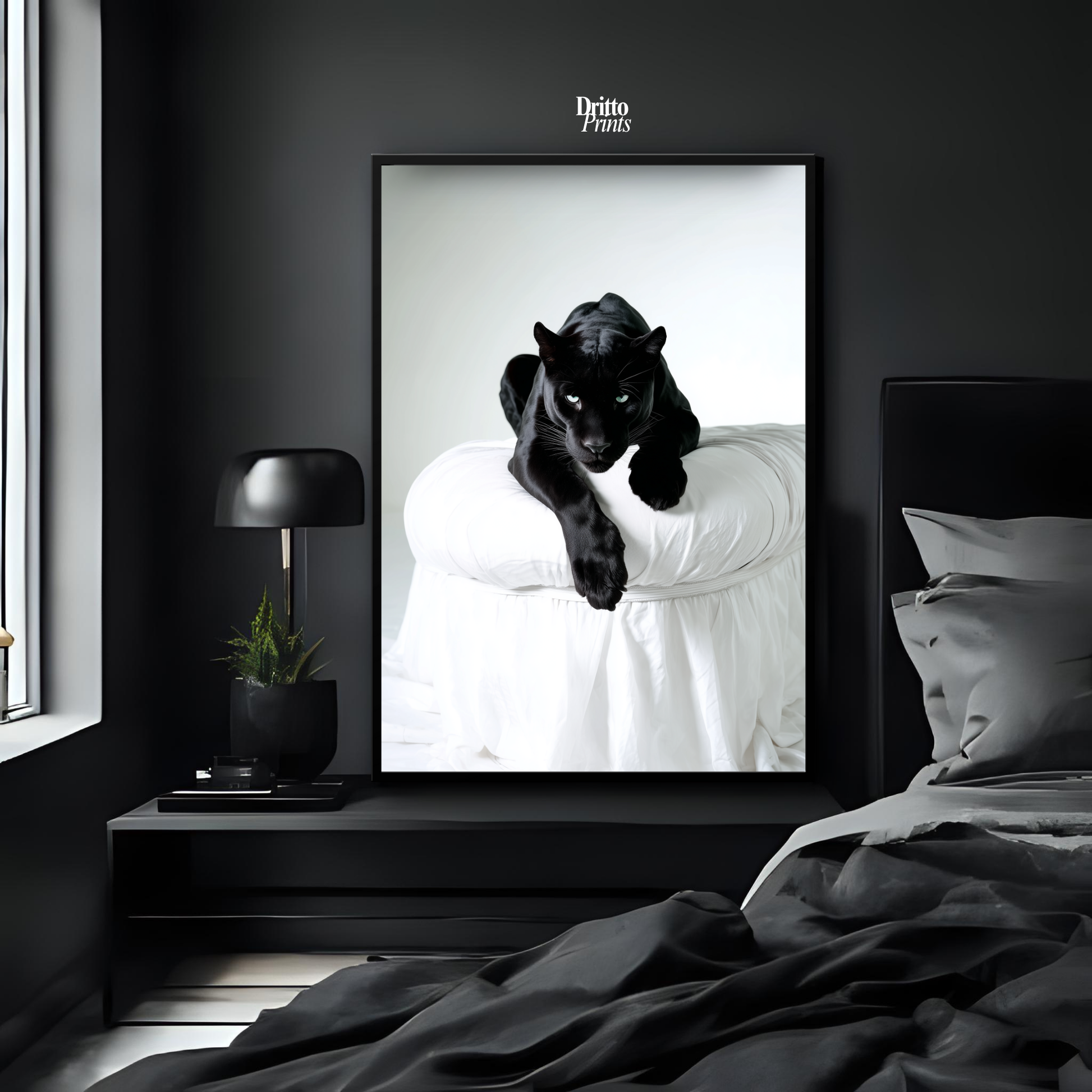 (FD33) Black Puma on White in Hyperreal Detail - Framed matte paper poster