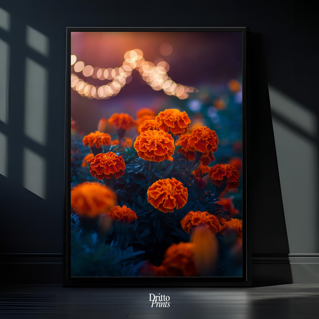 (FD19) Golden Marigolds - Framed matte paper poster