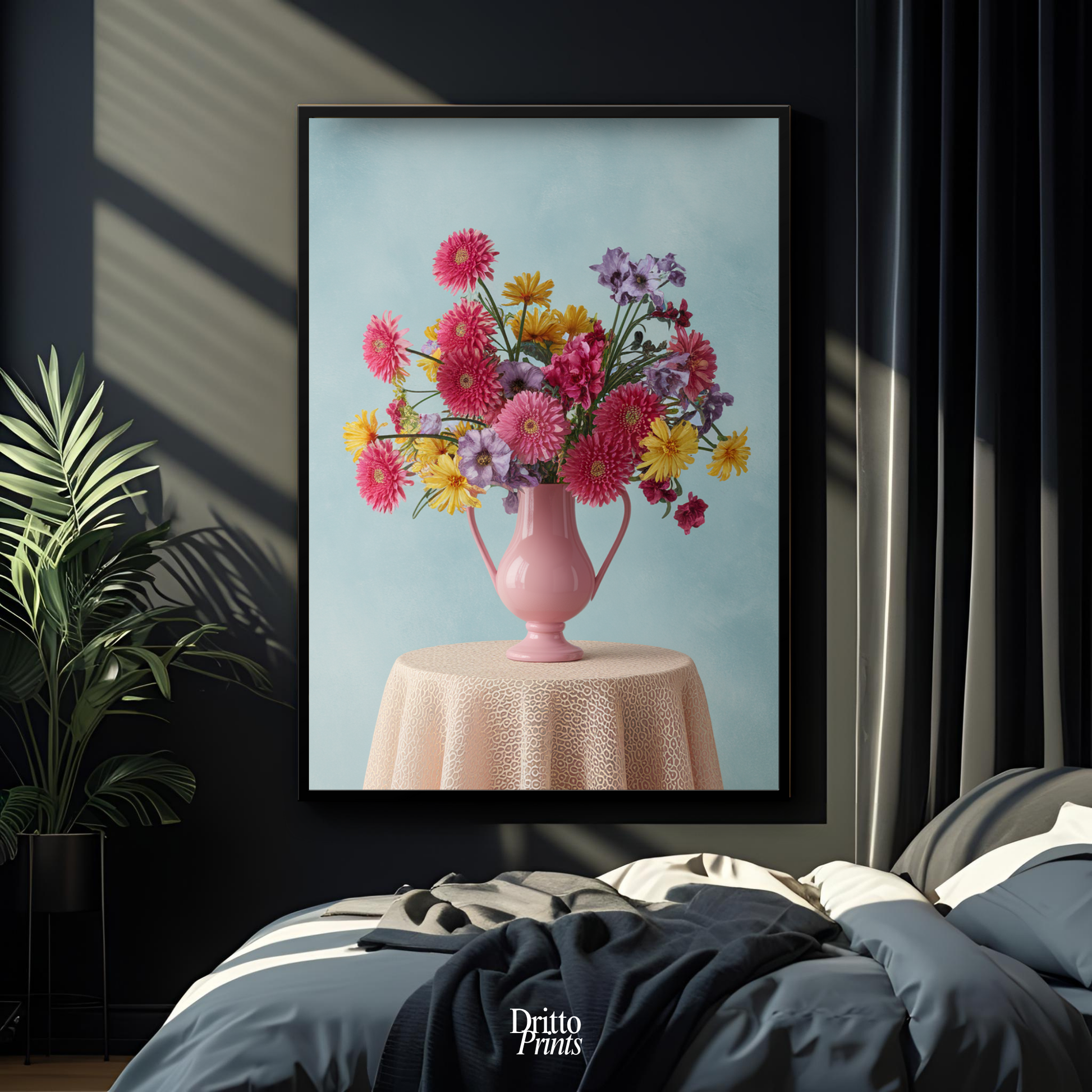 (FD20) Vibrant Grace on a Gentle Table - Framed matte paper poster