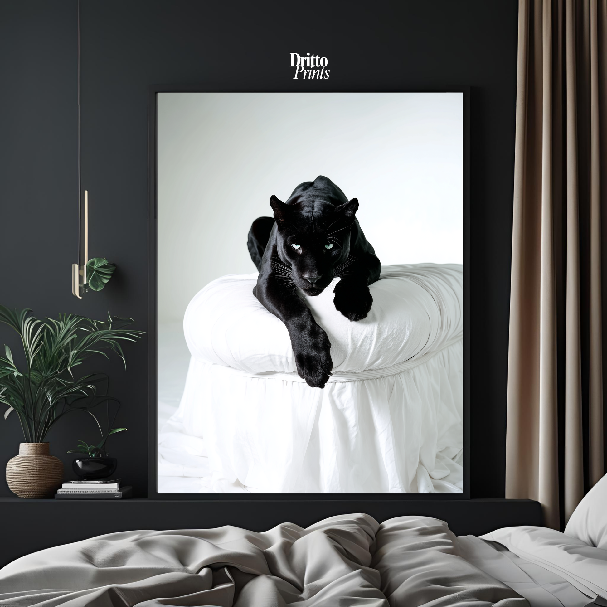 (FD33) Black Puma on White in Hyperreal Detail - Framed matte paper poster