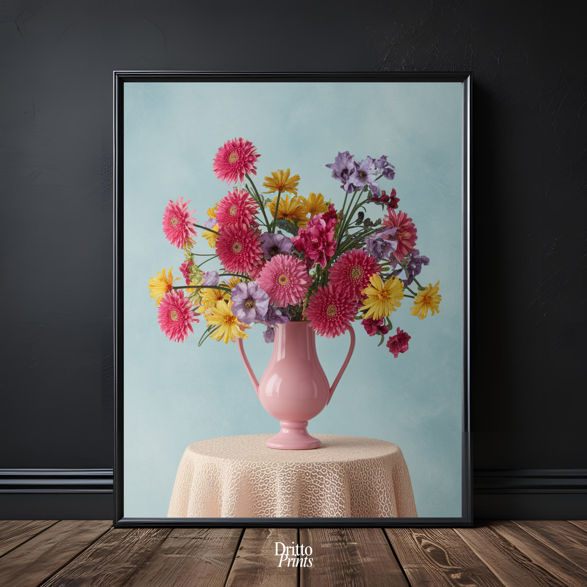 (FD20) Vibrant Grace on a Gentle Table - Framed matte paper poster