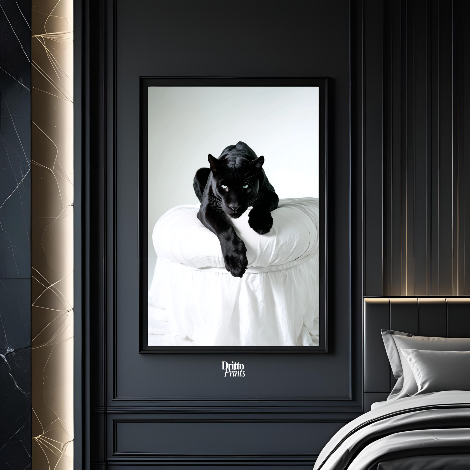 (FD33) Black Puma on White in Hyperreal Detail - Framed matte paper poster