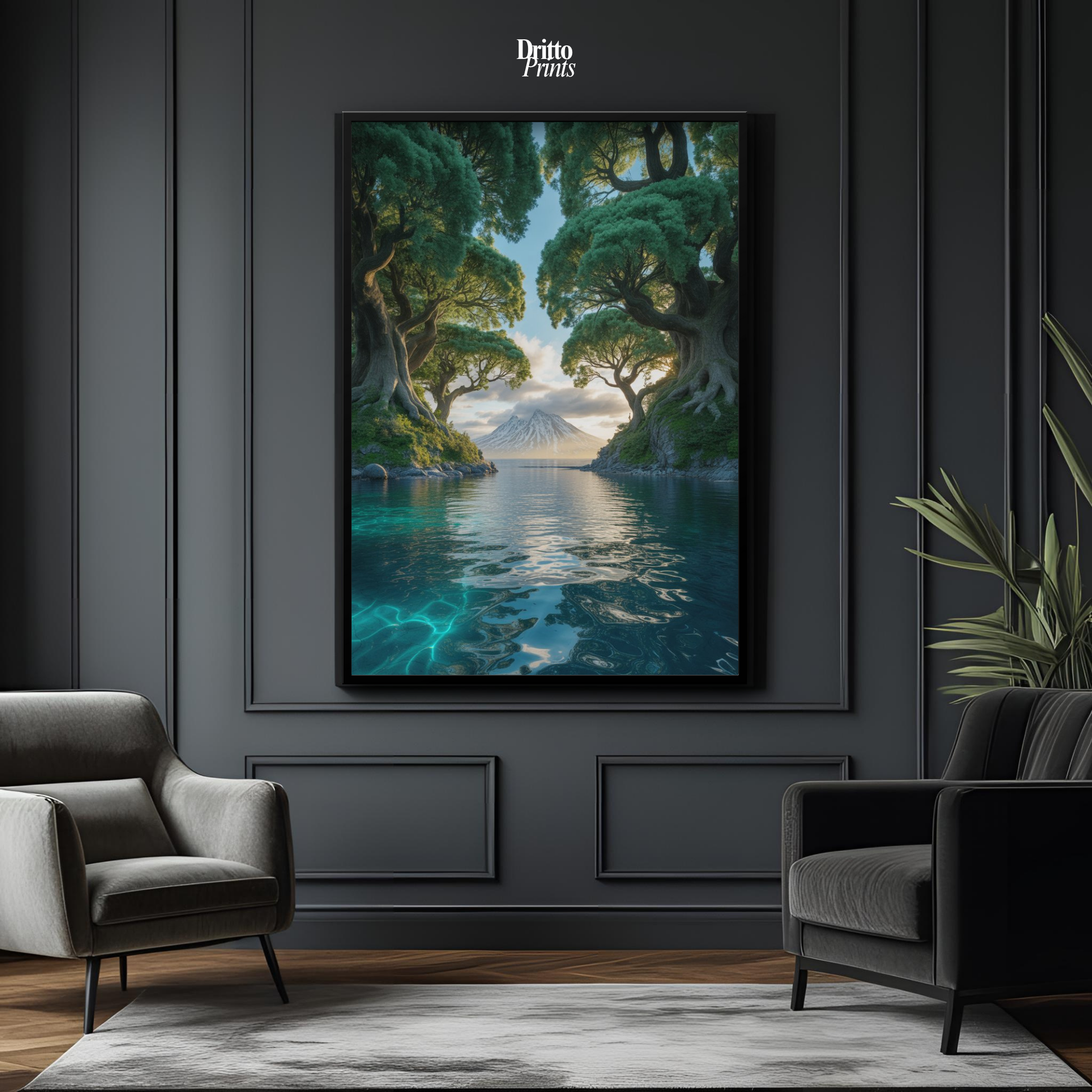 (FD28) Serene Forest & Sea - Framed matte paper poster