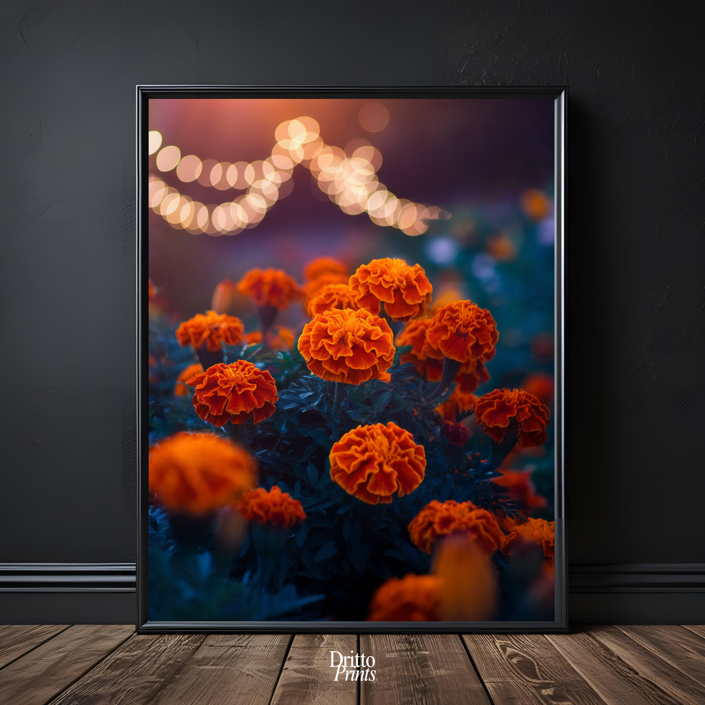 (FD19) Golden Marigolds - Framed matte paper poster