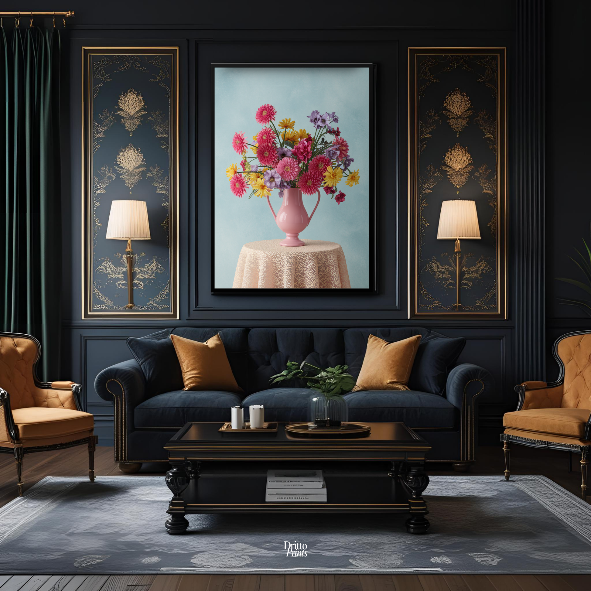 (FD20) Vibrant Grace on a Gentle Table - Framed matte paper poster