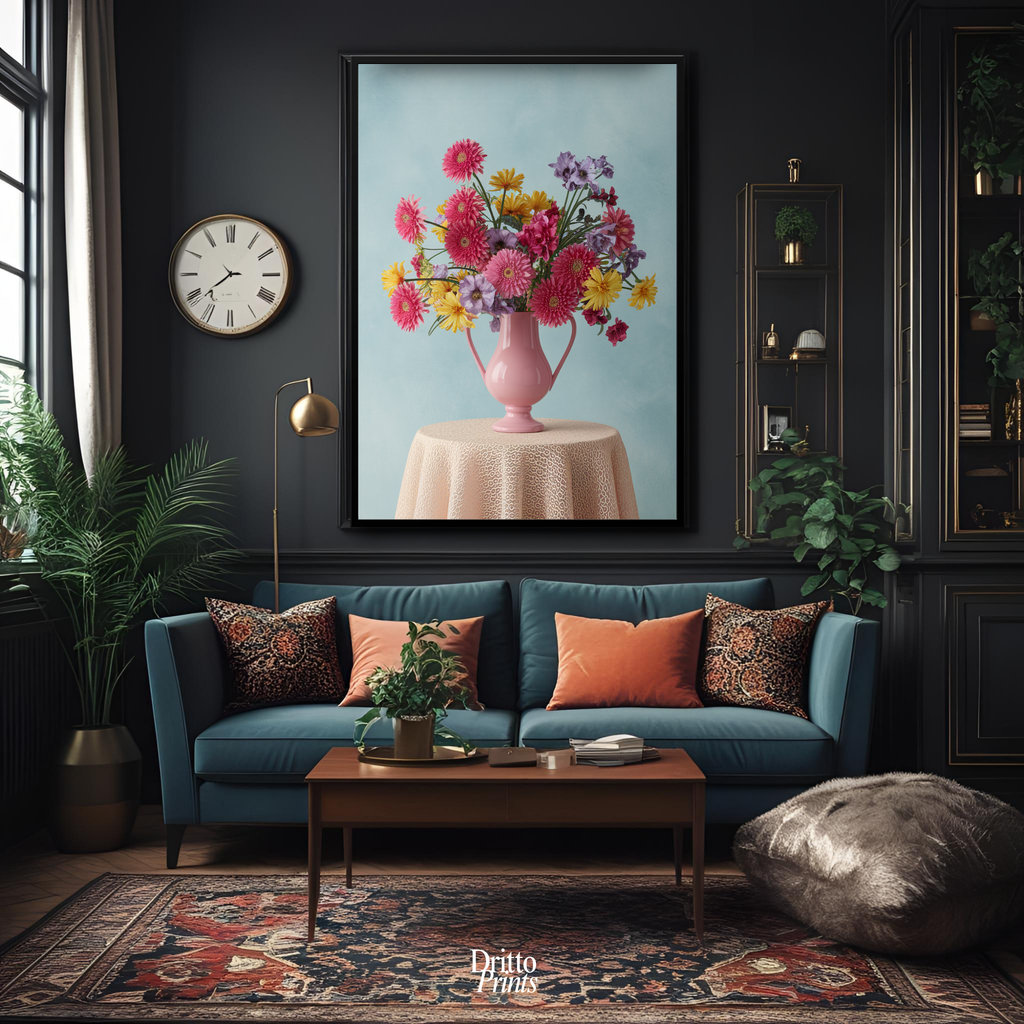 (FD20) Vibrant Grace on a Gentle Table - Framed matte paper poster