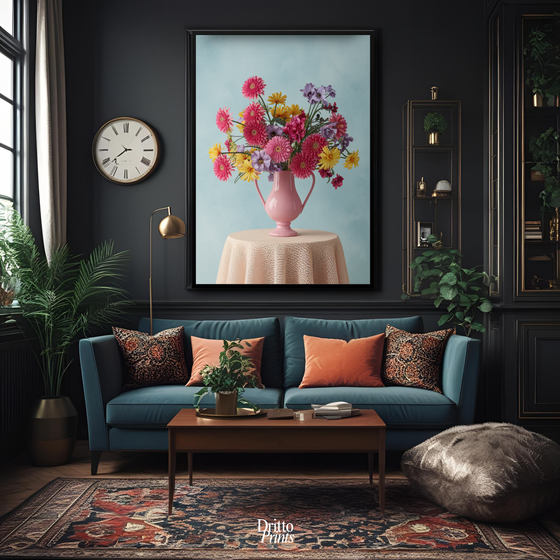 (FD20) Vibrant Grace on a Gentle Table - Framed matte paper poster