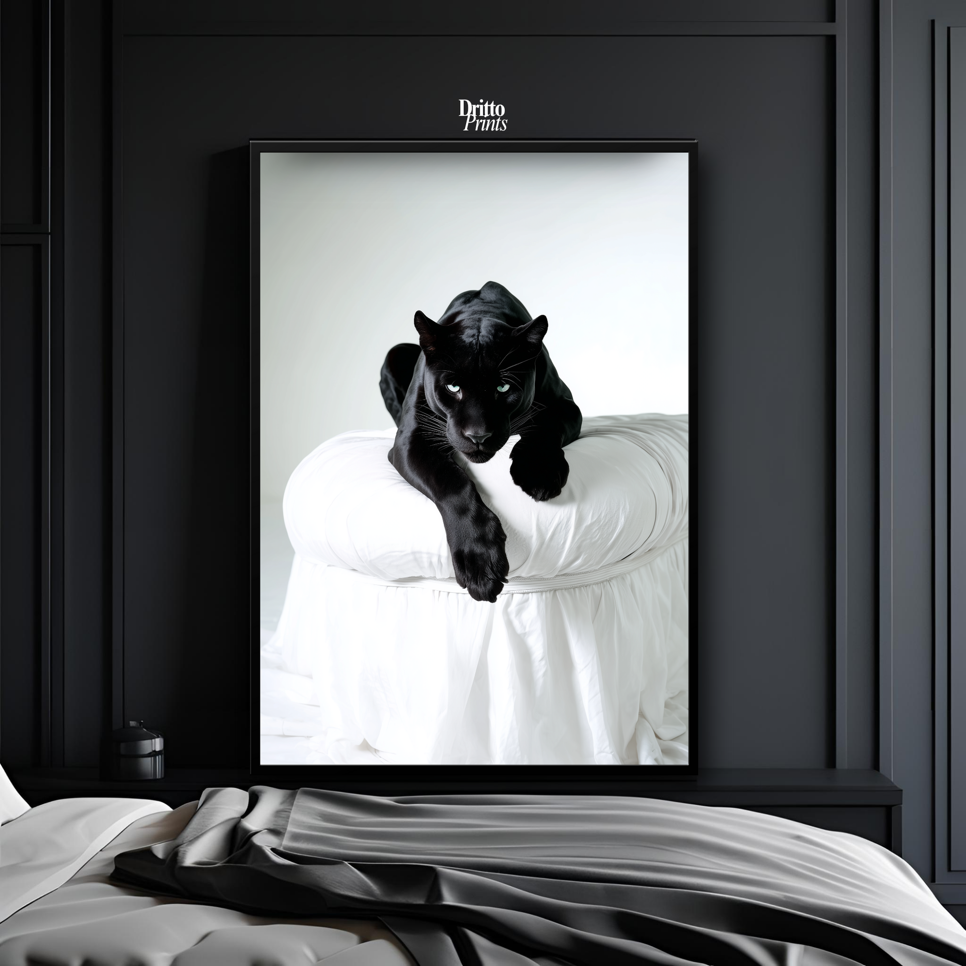 (FD33) Black Puma on White in Hyperreal Detail - Framed matte paper poster