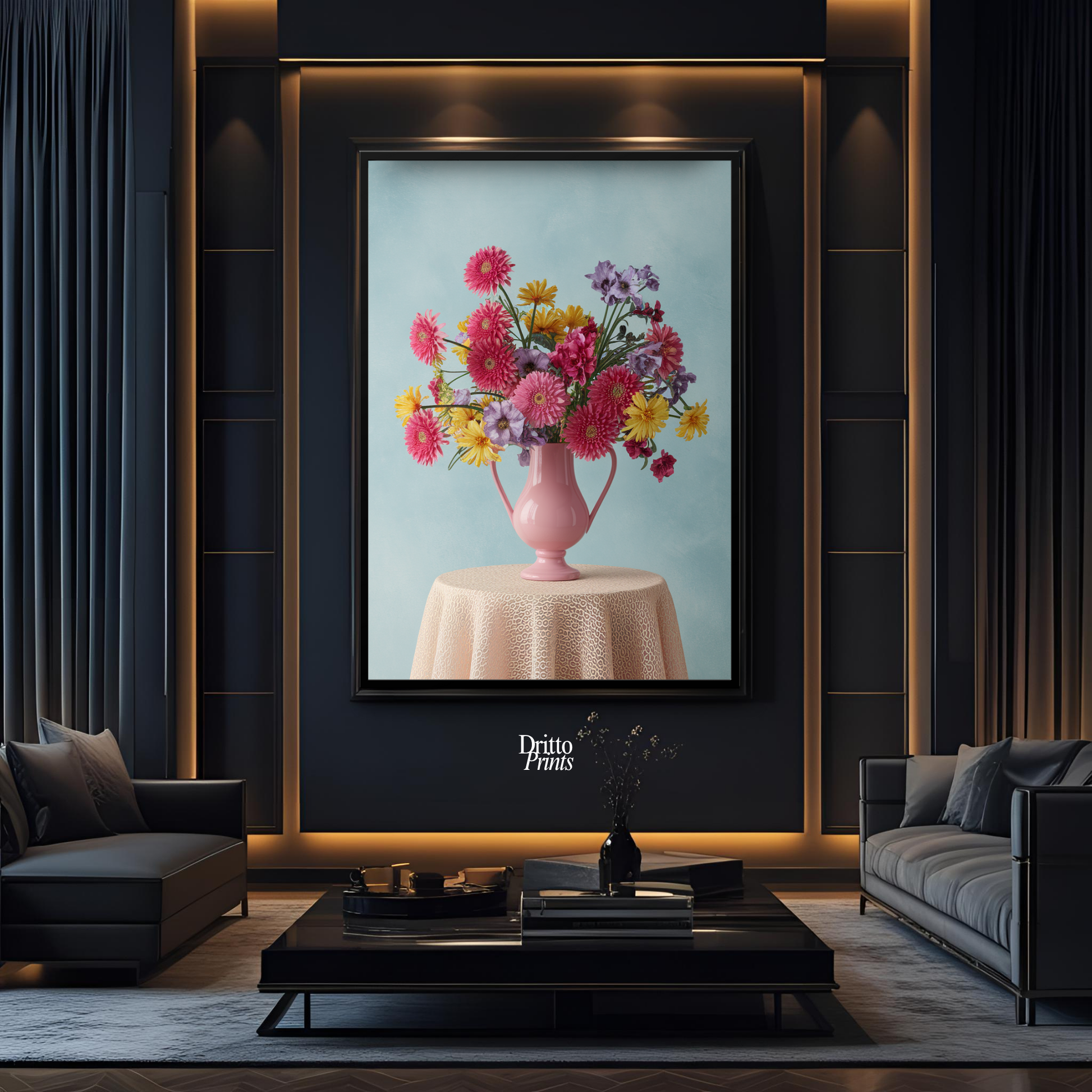 (FD20) Vibrant Grace on a Gentle Table - Framed matte paper poster
