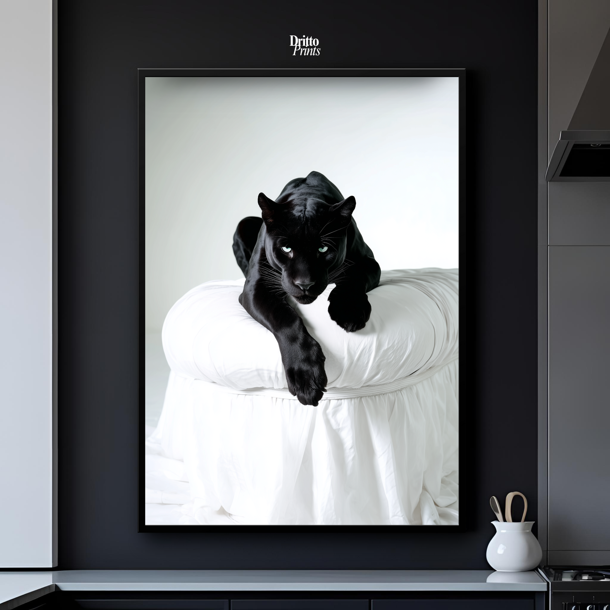 (FD33) Black Puma on White in Hyperreal Detail - Framed matte paper poster