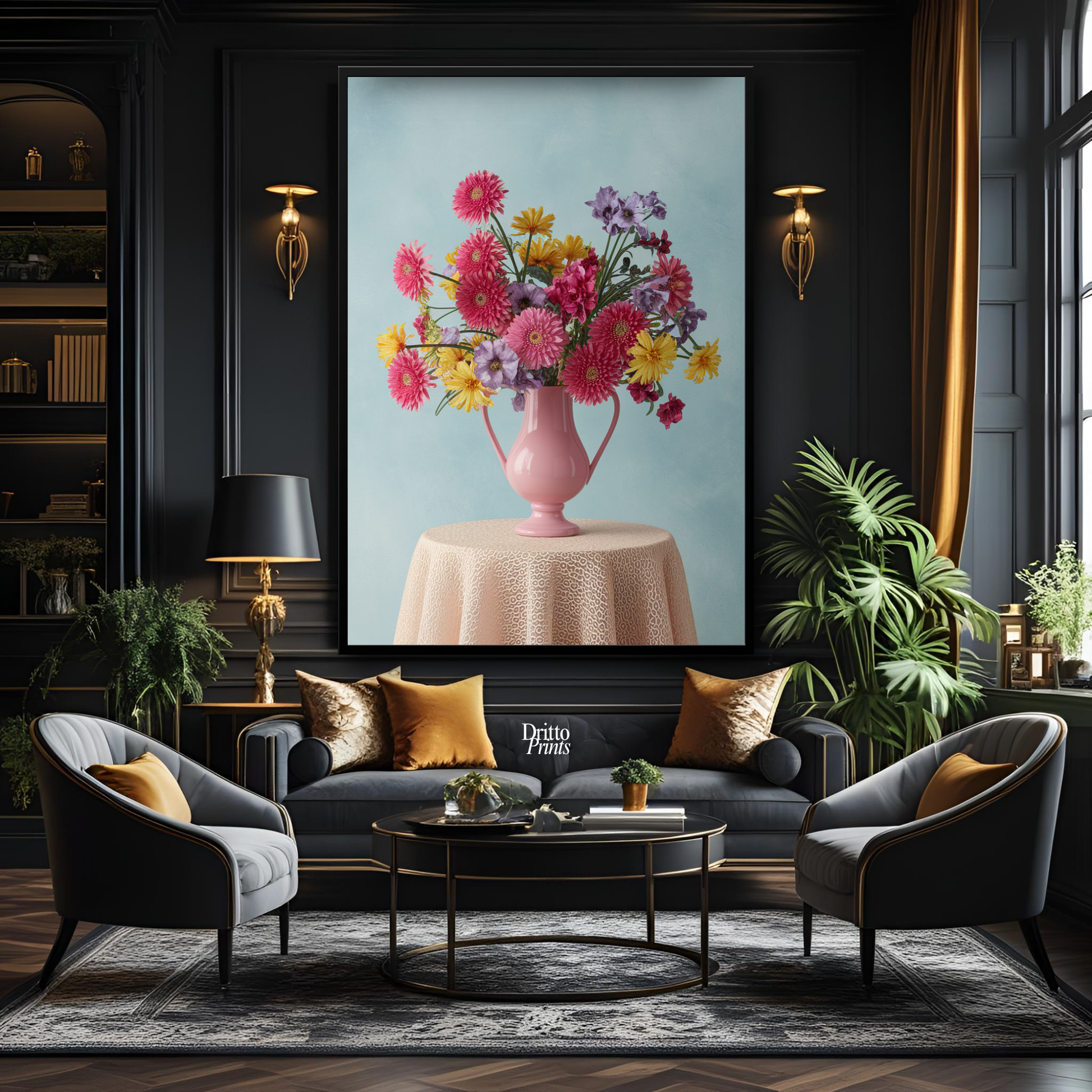 (FD20) Vibrant Grace on a Gentle Table - Framed matte paper poster