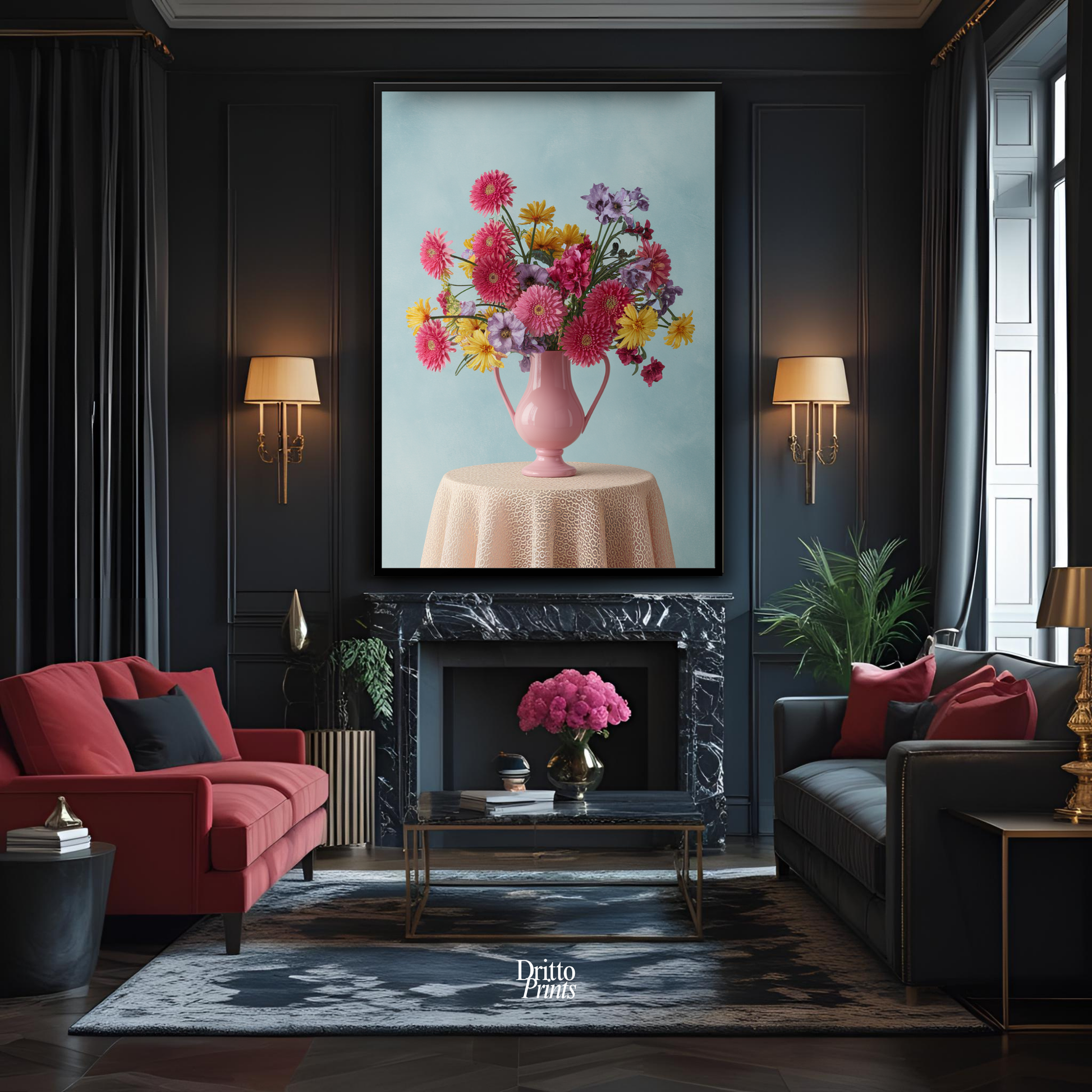 (FD20) Vibrant Grace on a Gentle Table - Framed matte paper poster