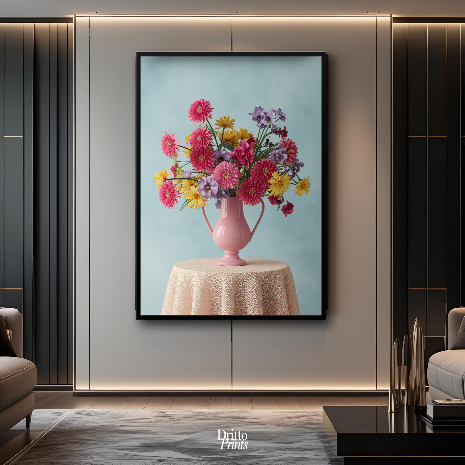 (FD20) Vibrant Grace on a Gentle Table - Framed matte paper poster