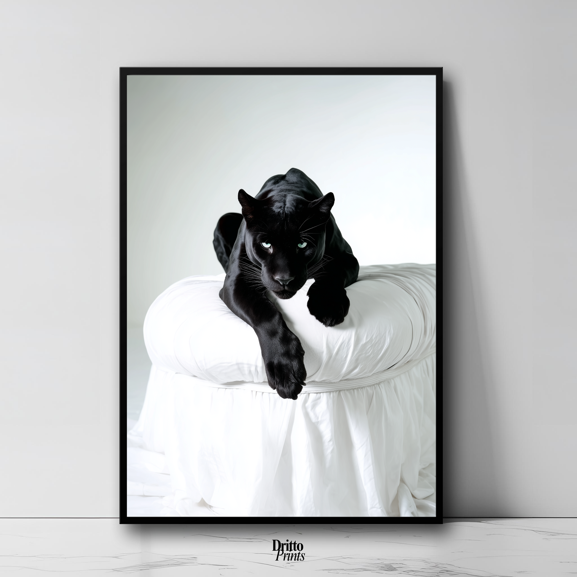 (FD33) Black Puma on White in Hyperreal Detail - Framed matte paper poster