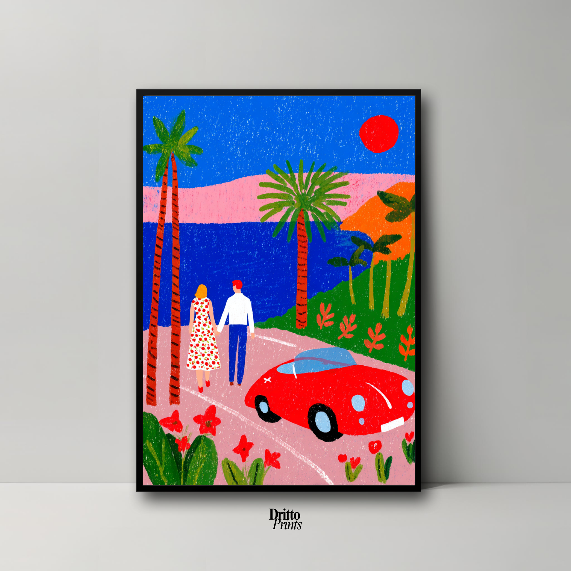 (FD40) Morning Stroll by the Porsche – 1980s California Framed matte paper poster