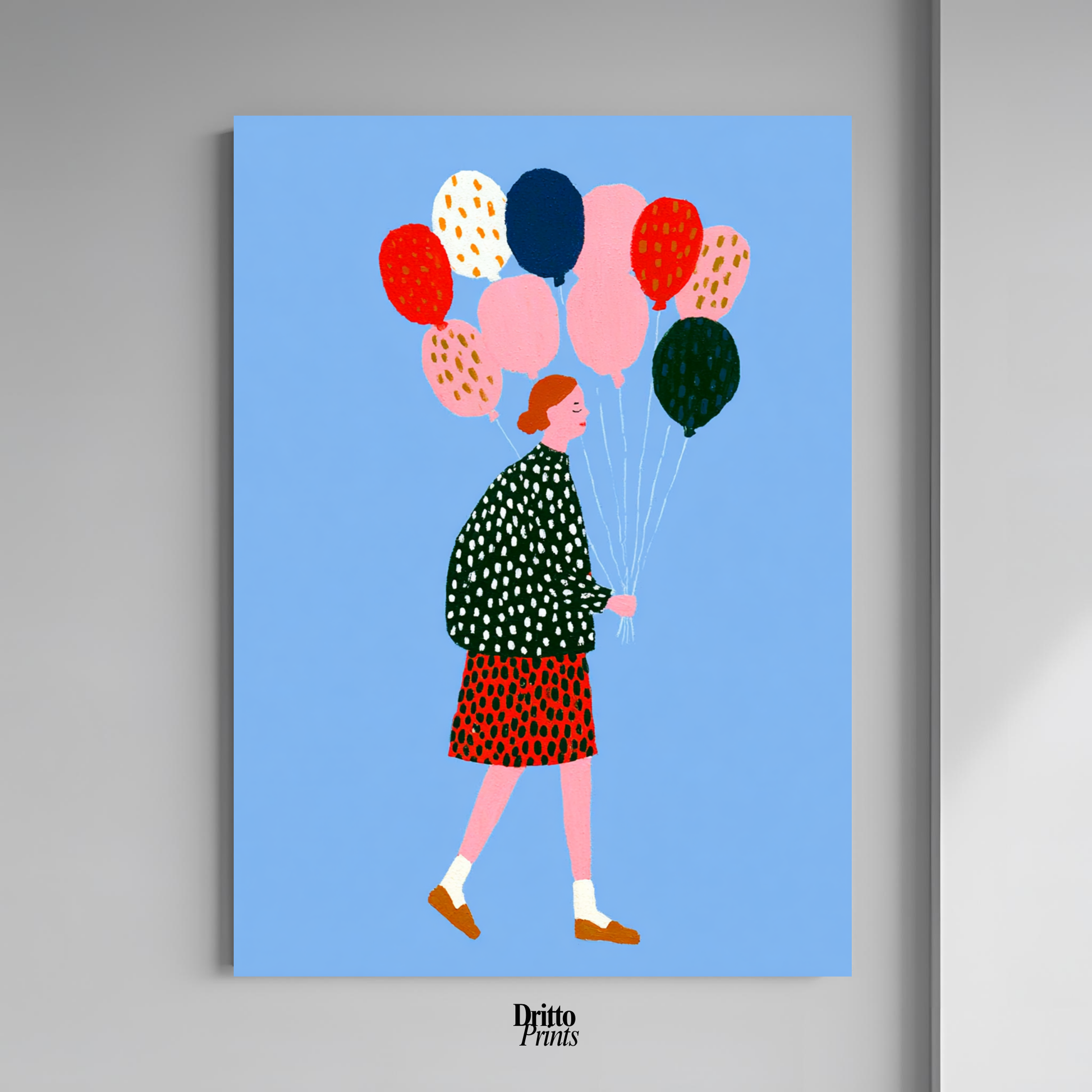 (PD35) Bright Skies – Girl with Colorful Balloons Poster