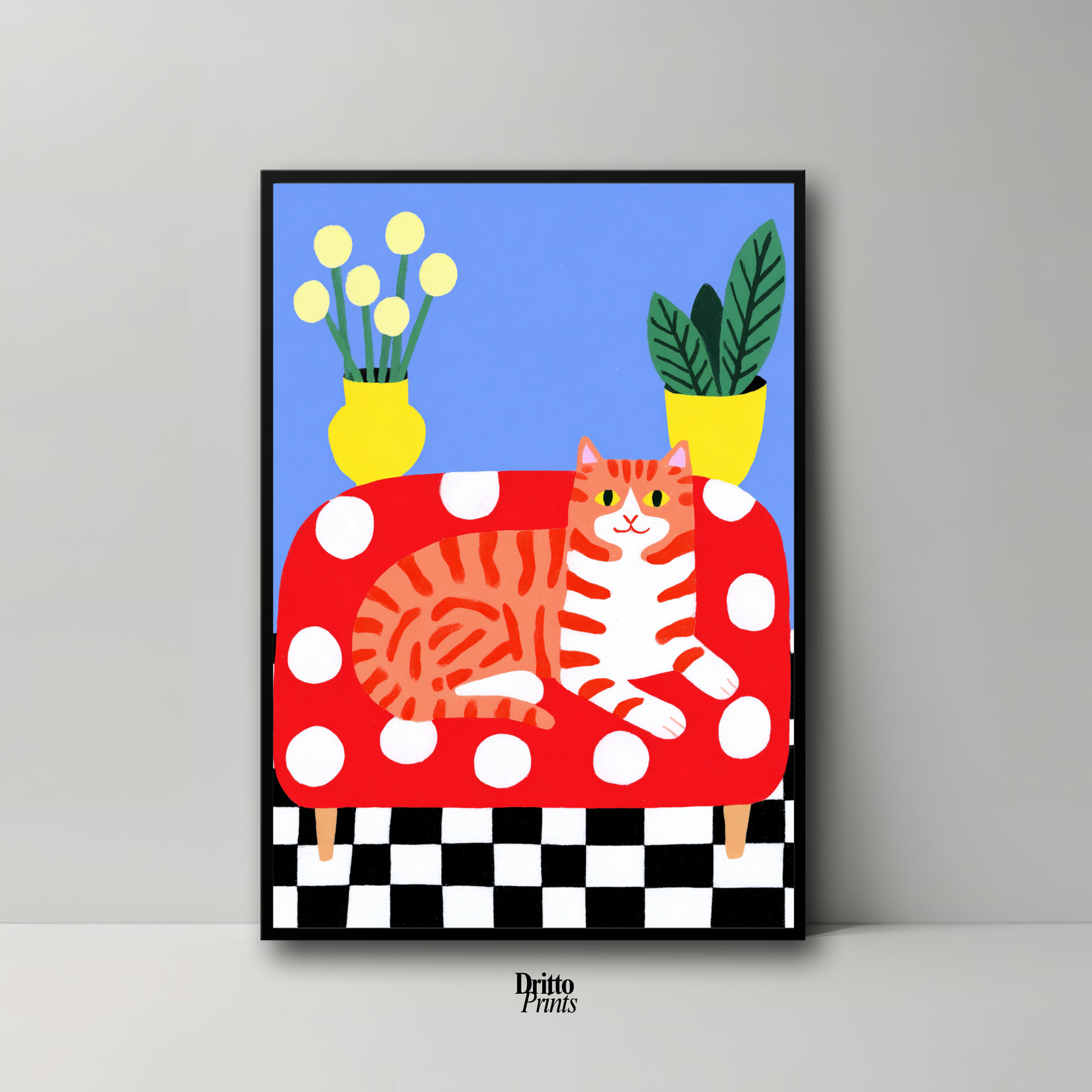 (FD38) Goofy Orange Cat Wrecks the Couch – Framed matte paper poster