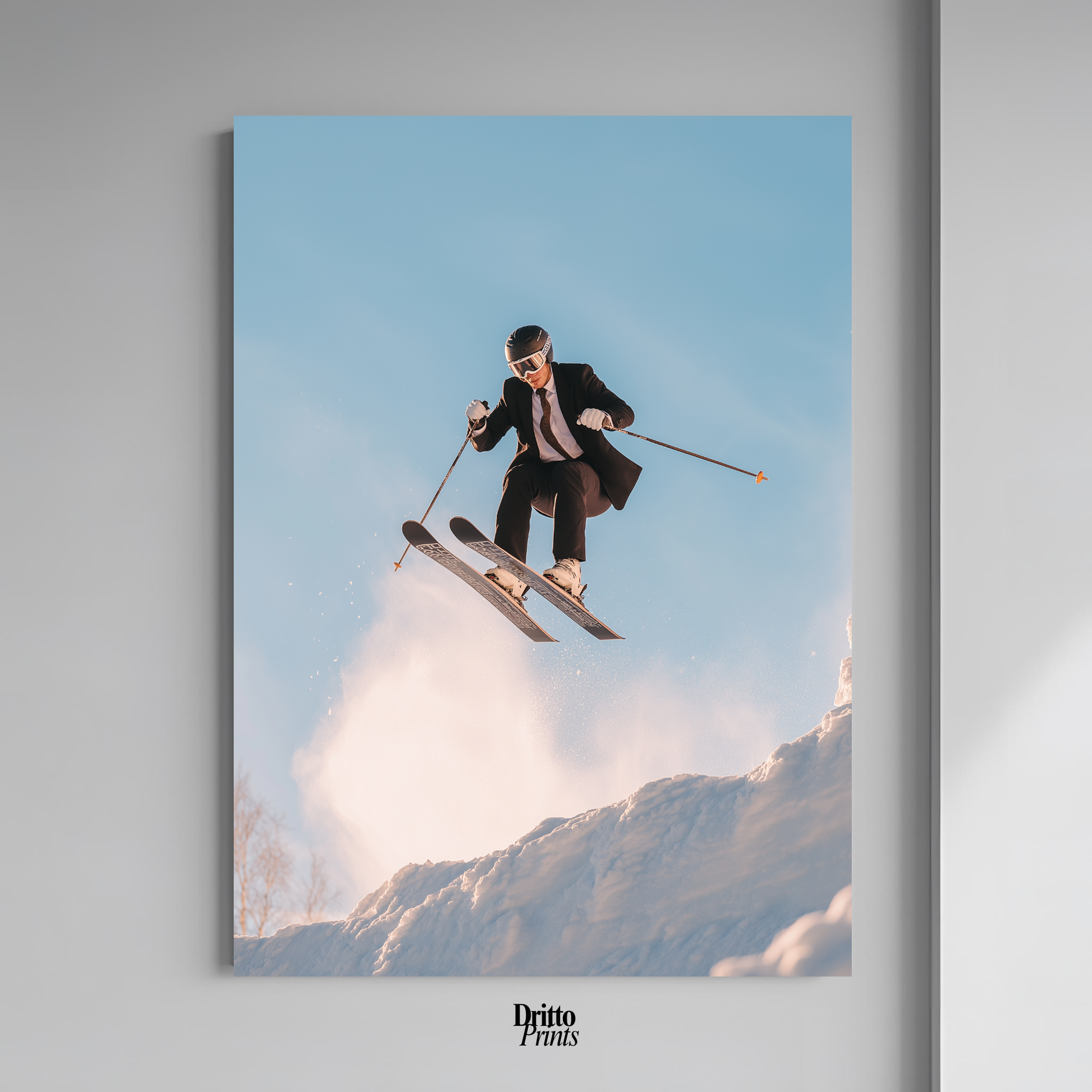 (PD27) Executive Takeoff – Skier in Suit Mid-Jump Poster