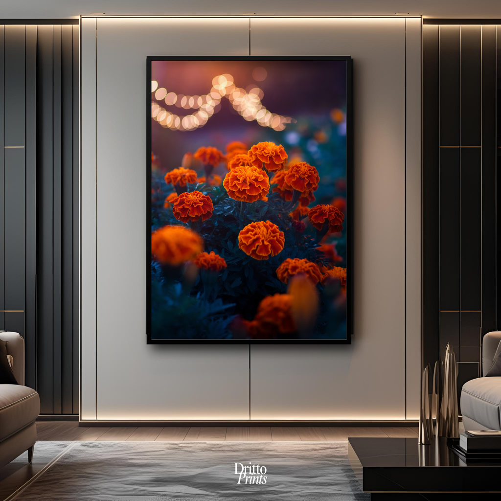 (FD19) Golden Marigolds - Framed matte paper poster