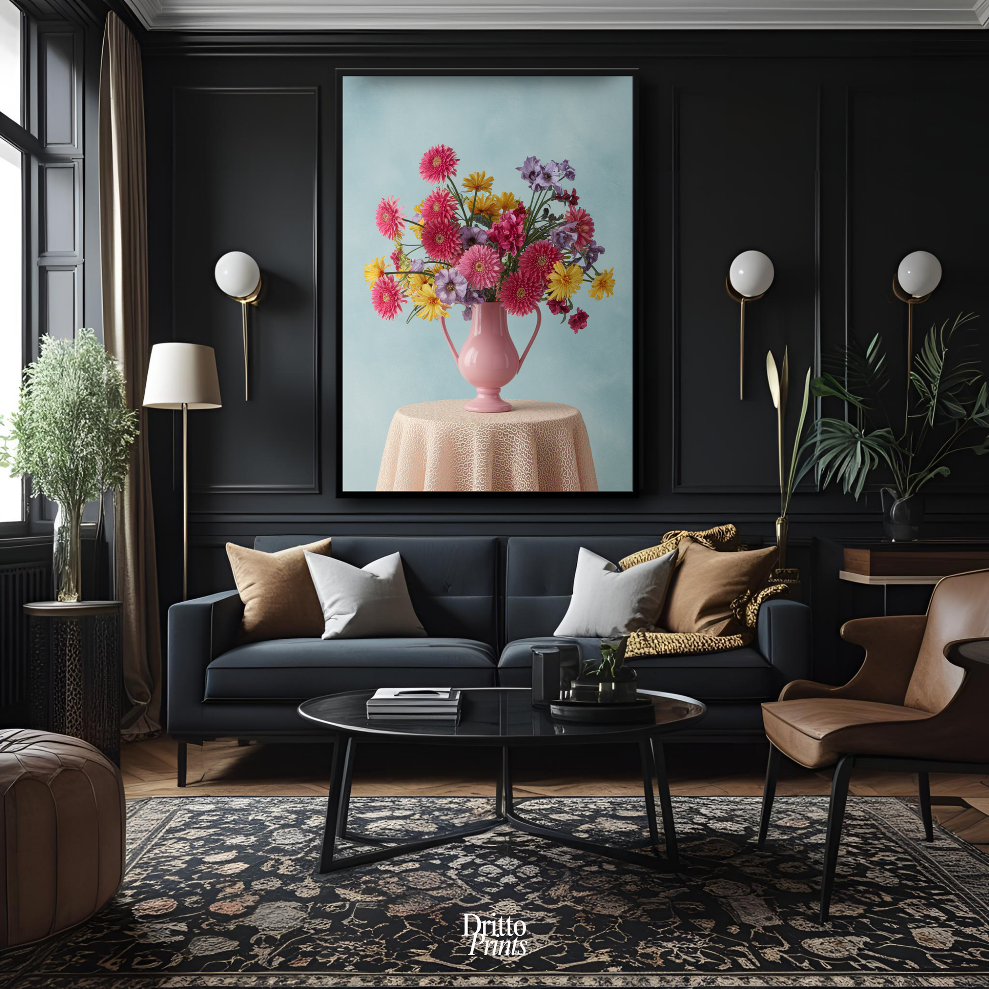 (FD20) Vibrant Grace on a Gentle Table - Framed matte paper poster