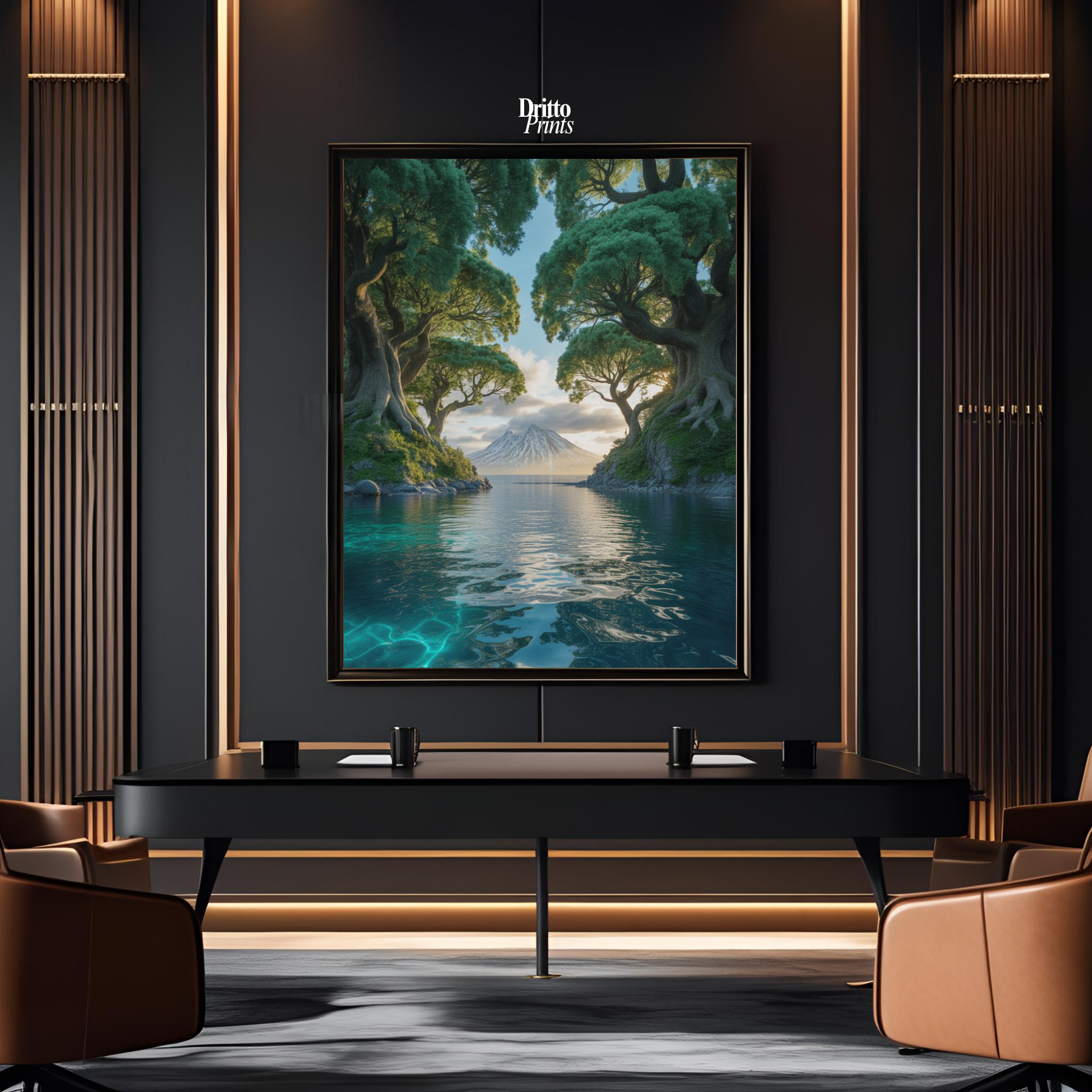 (FD28) Serene Forest & Sea - Framed matte paper poster