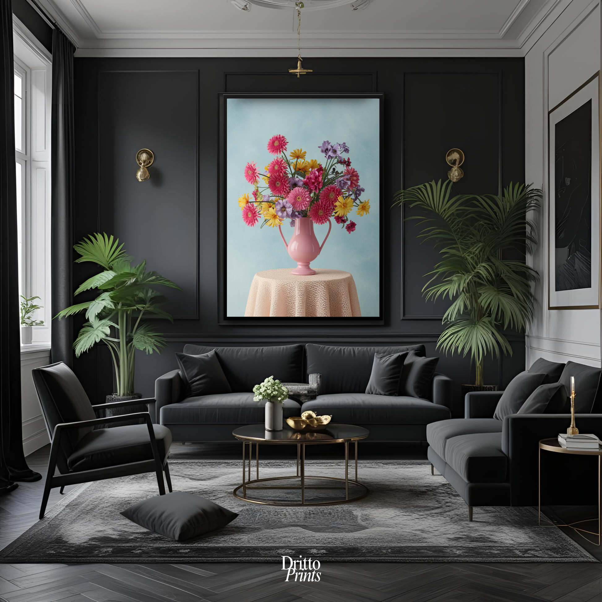 (FD20) Vibrant Grace on a Gentle Table - Framed matte paper poster