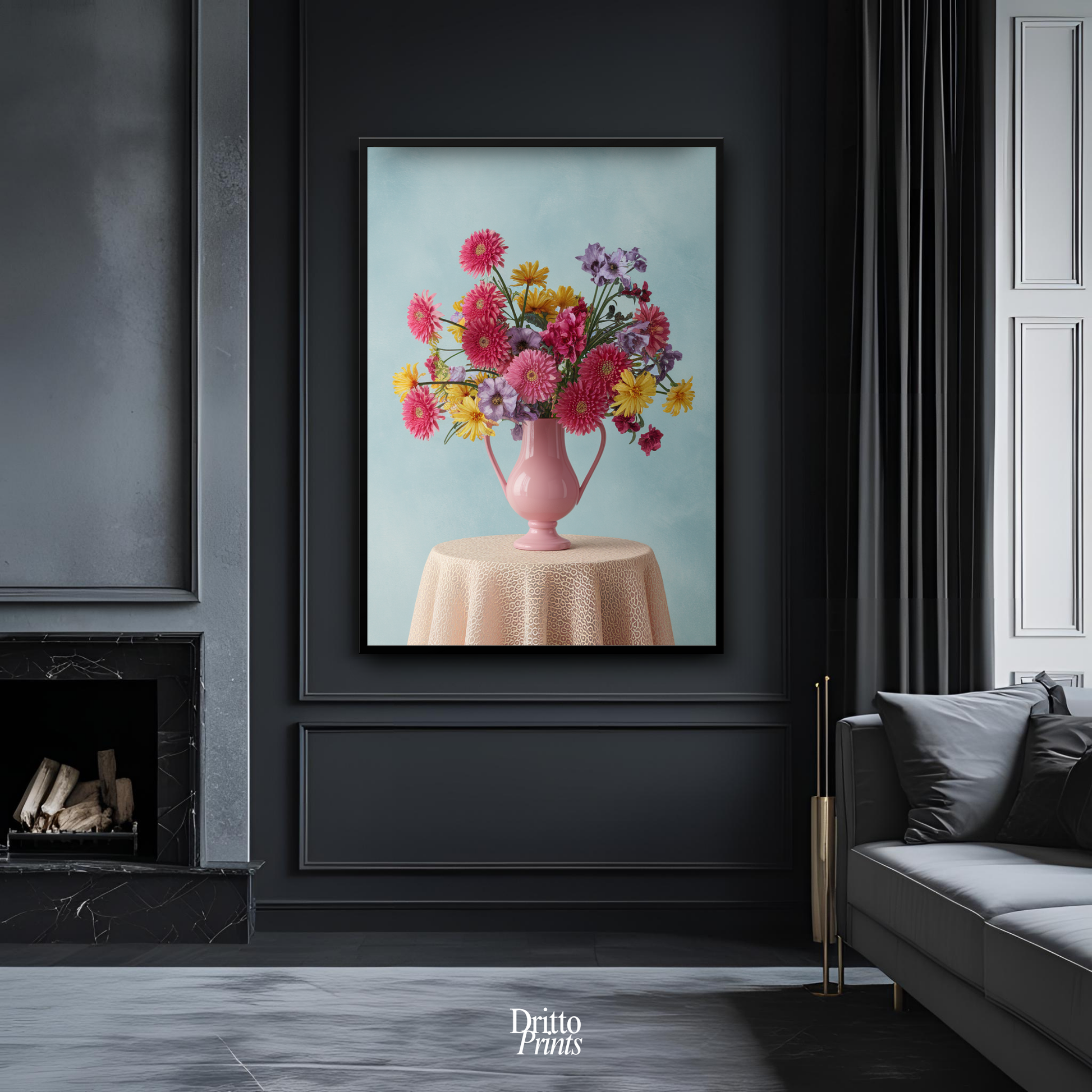 (FD20) Vibrant Grace on a Gentle Table - Framed matte paper poster