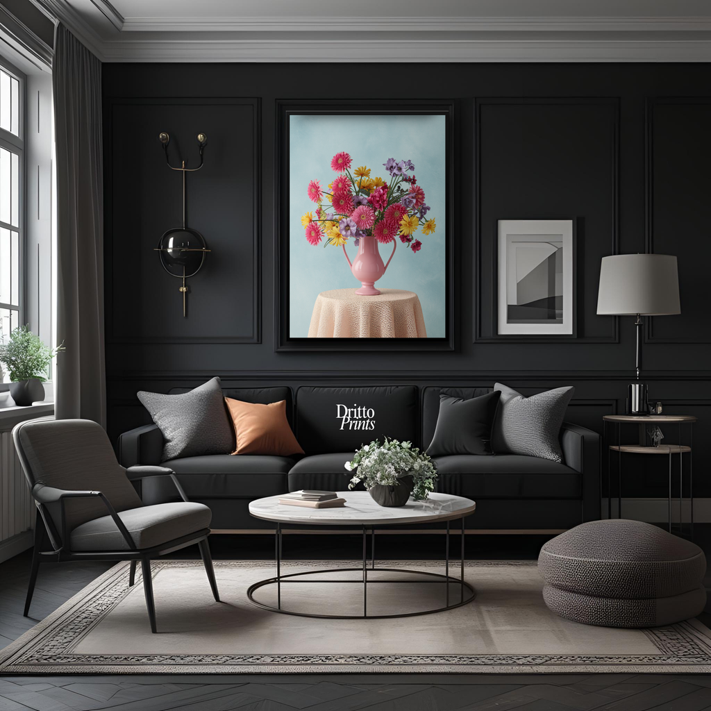 (FD20) Vibrant Grace on a Gentle Table - Framed matte paper poster