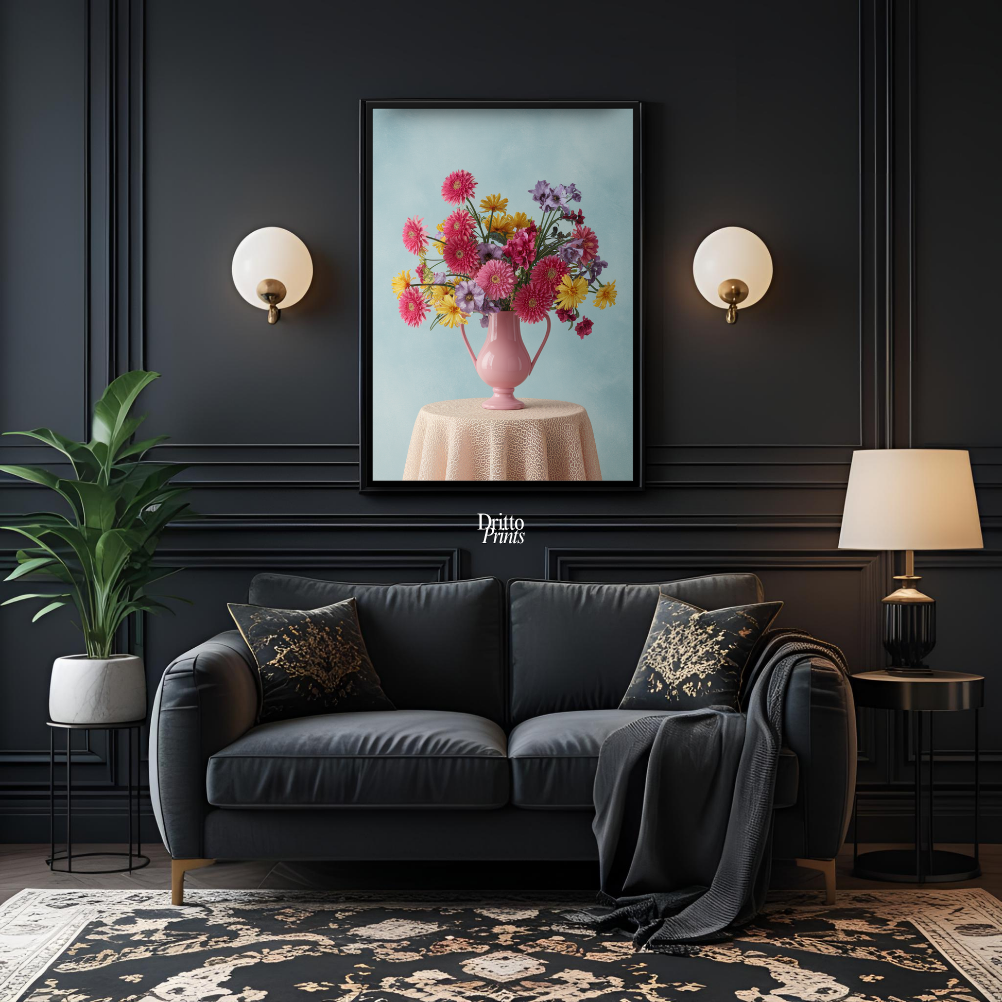 (FD20) Vibrant Grace on a Gentle Table - Framed matte paper poster