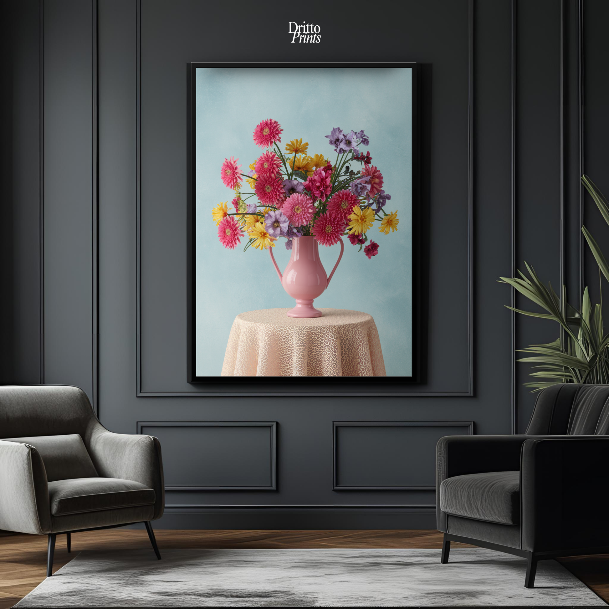 (FD20) Vibrant Grace on a Gentle Table - Framed matte paper poster